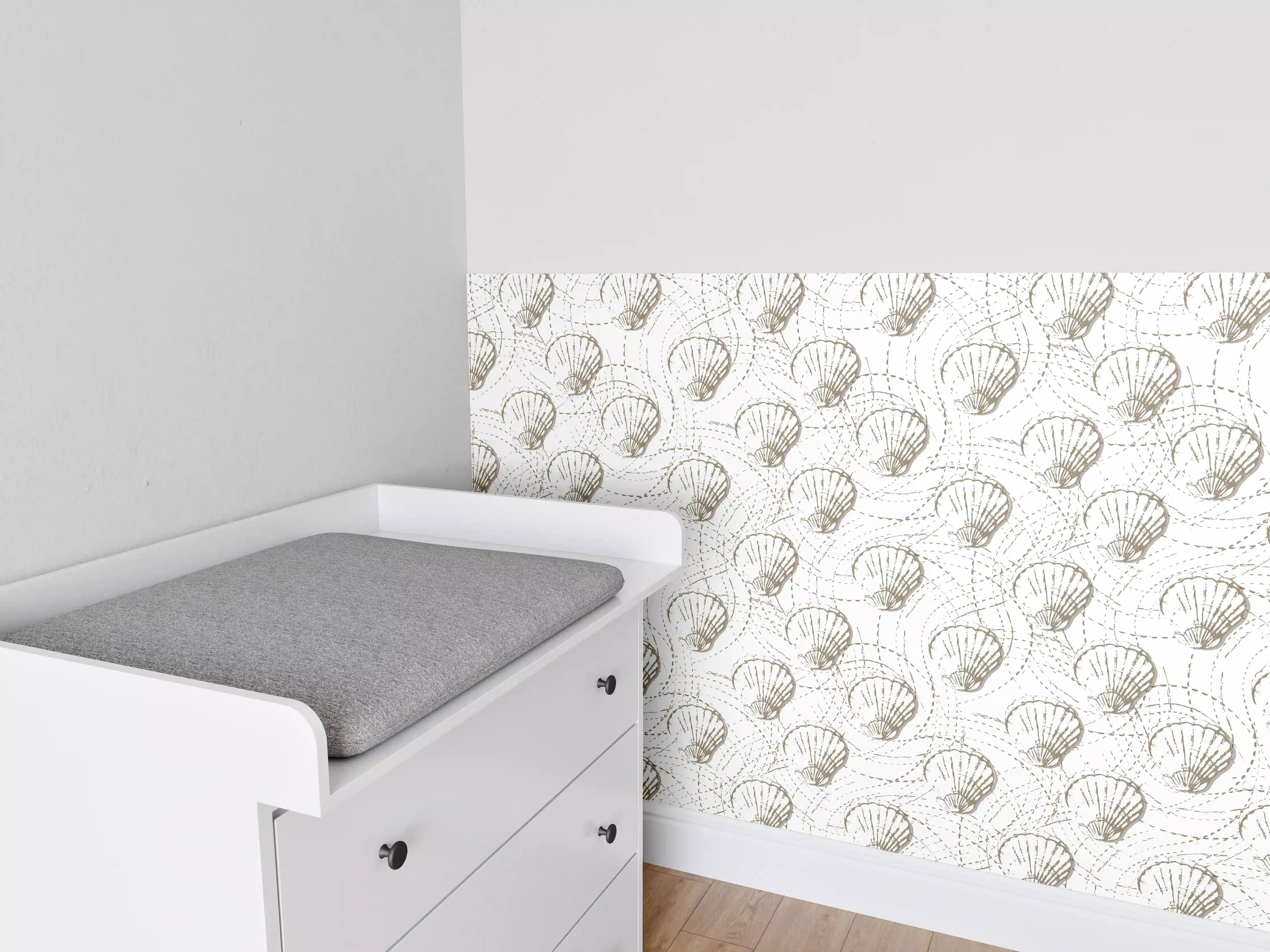 Babyzimmer Wandgestaltung - Muschel-Muster Weiß-Beige