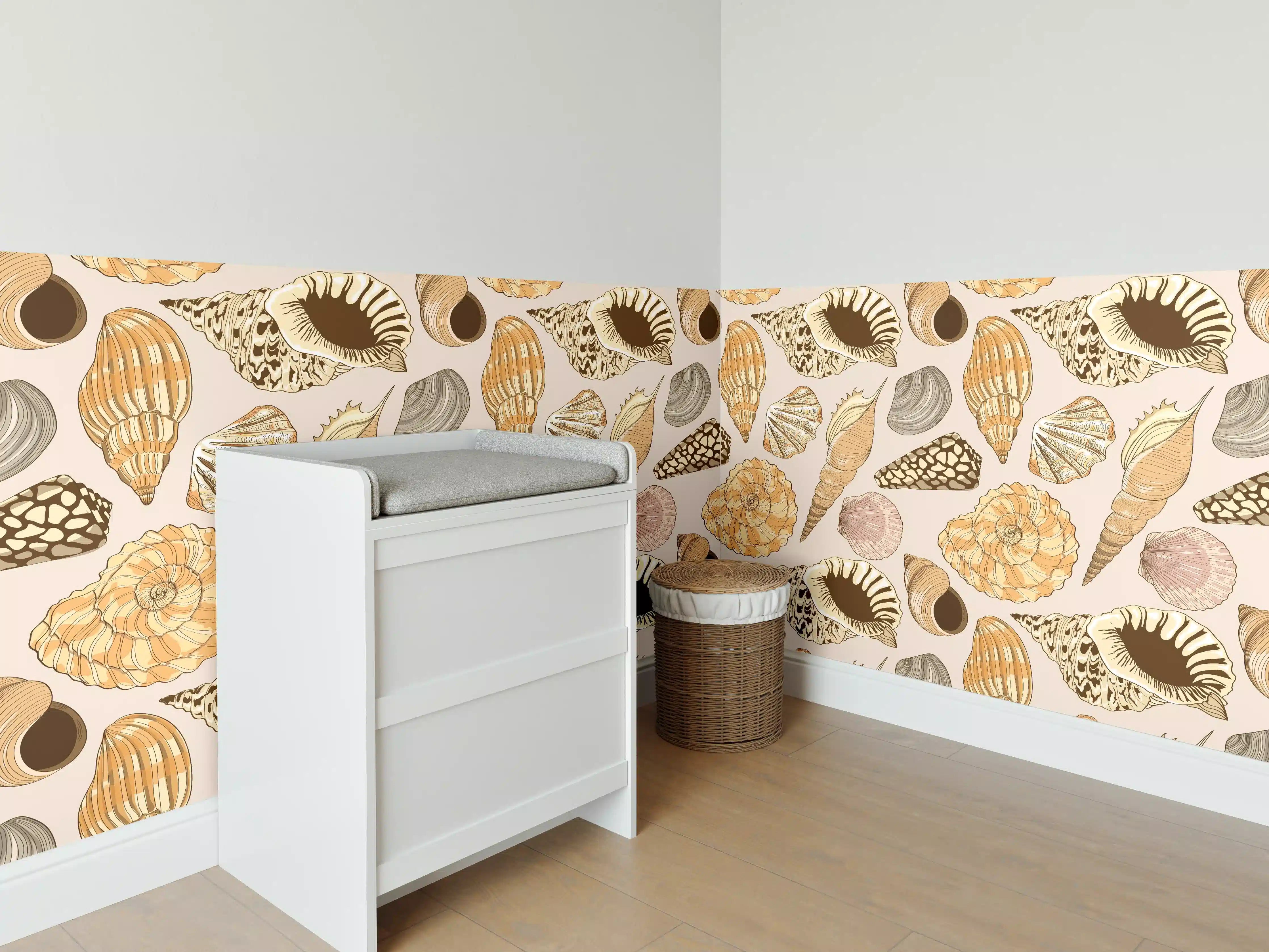 Babyzimmer Wandgestaltung - Muschelmuster Beige-Orange