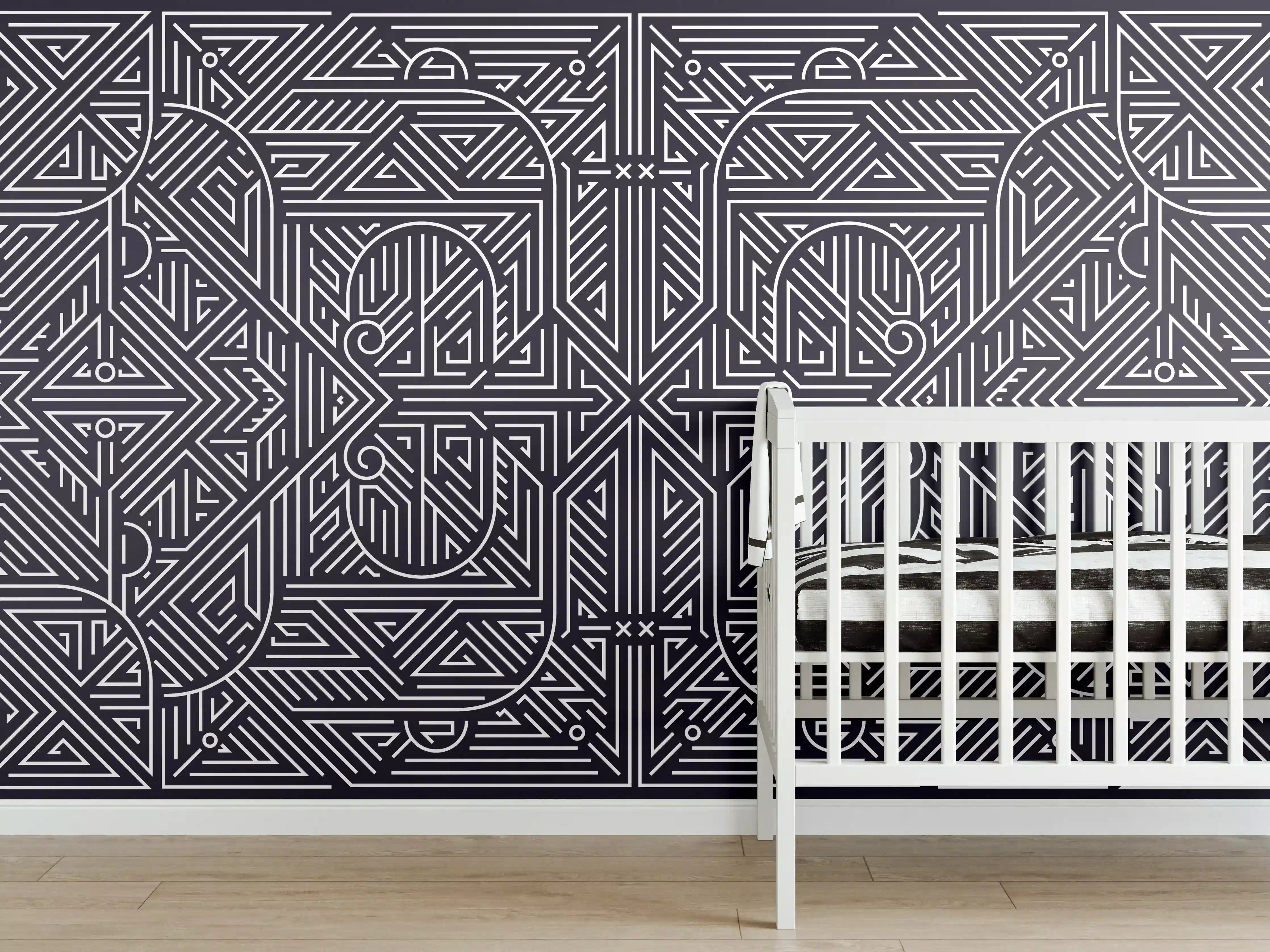 Babyzimmer Wandgestaltung - Musterhafte geometrische Wandgestaltung in Dunkelgrau