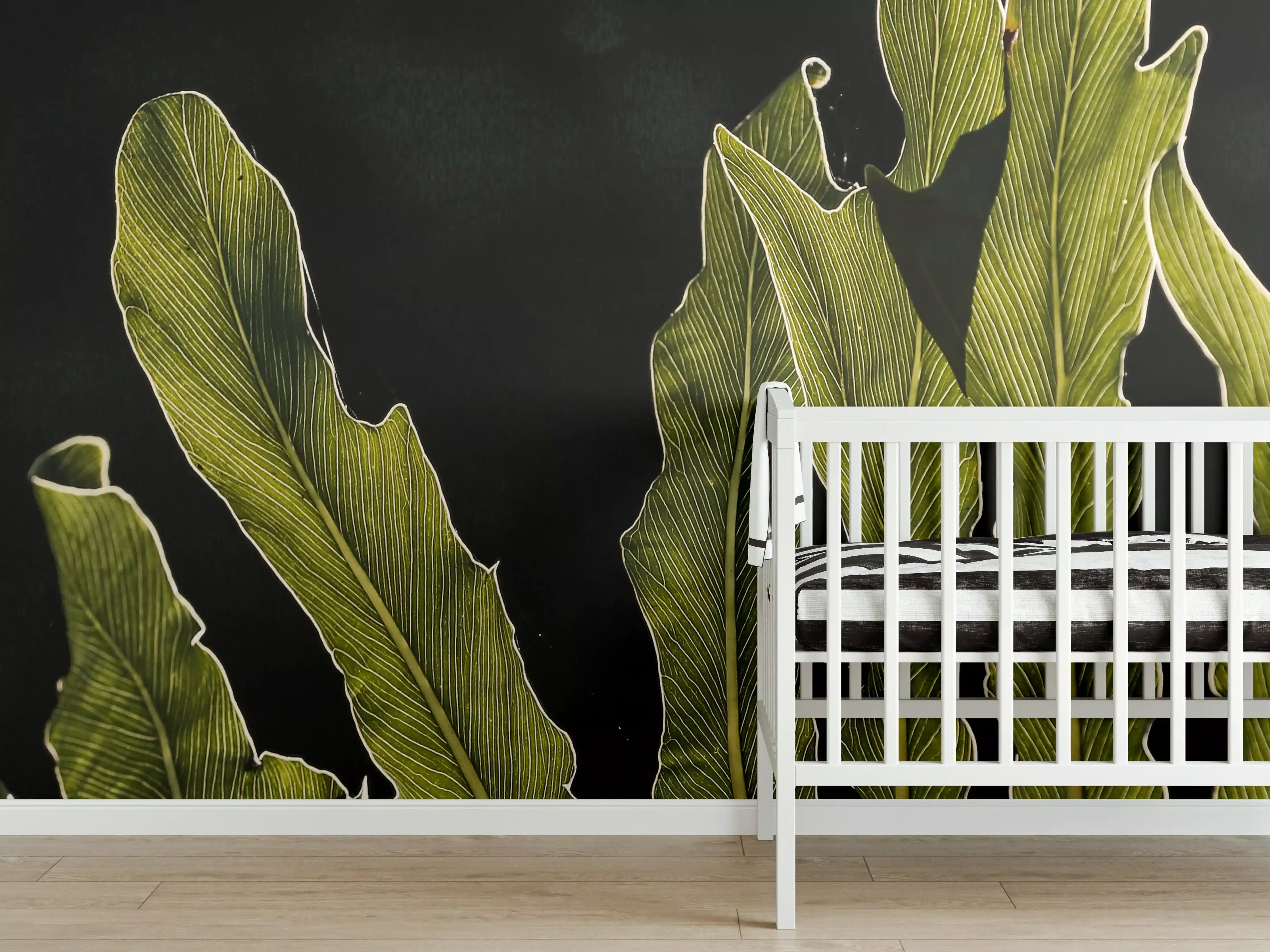 Babyzimmer Wandgestaltung - Mystische Grün-Schwarze Blattstruktur