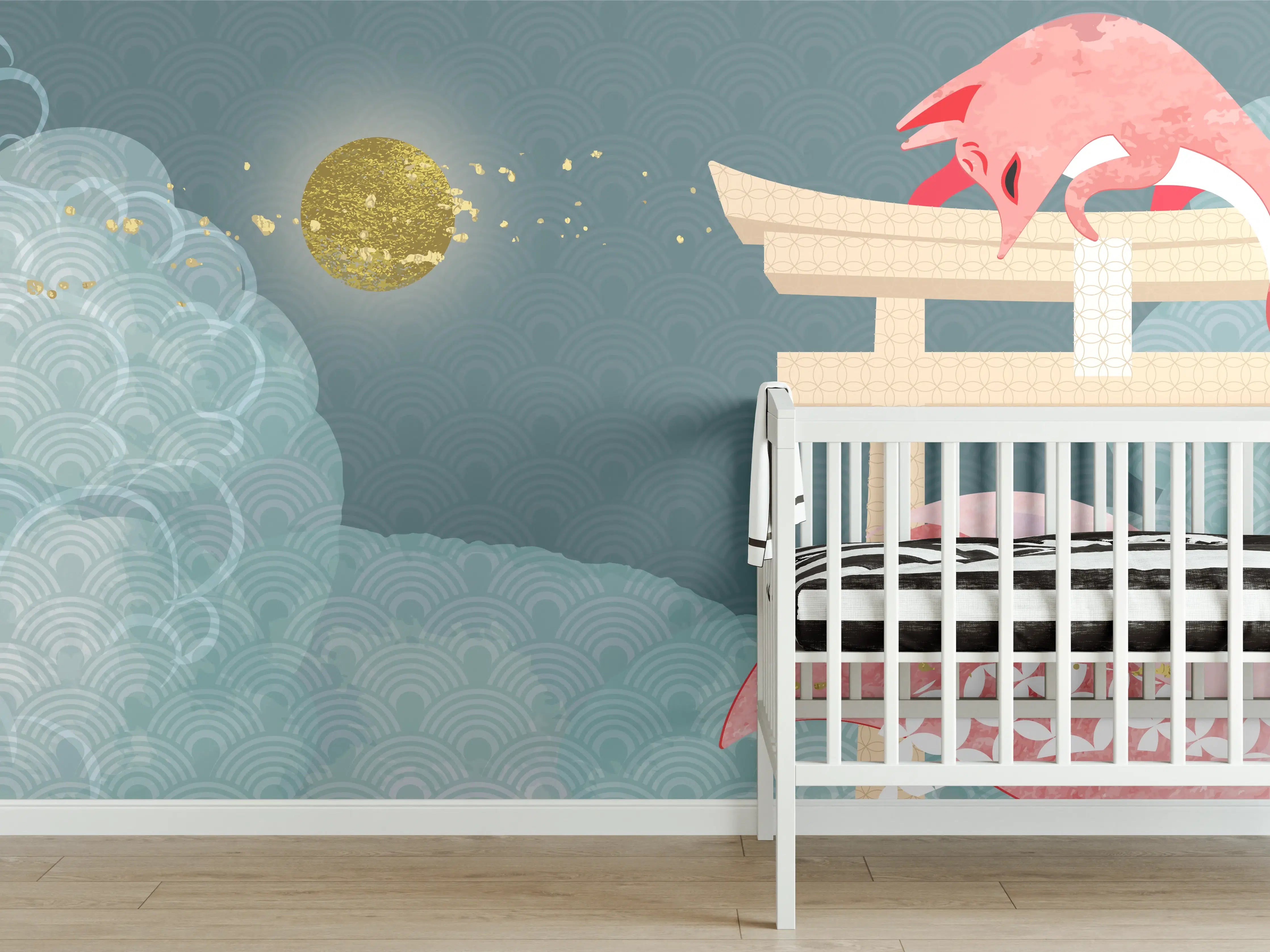 Babyzimmer Wandgestaltung - Mystischer roter Drache Illustration