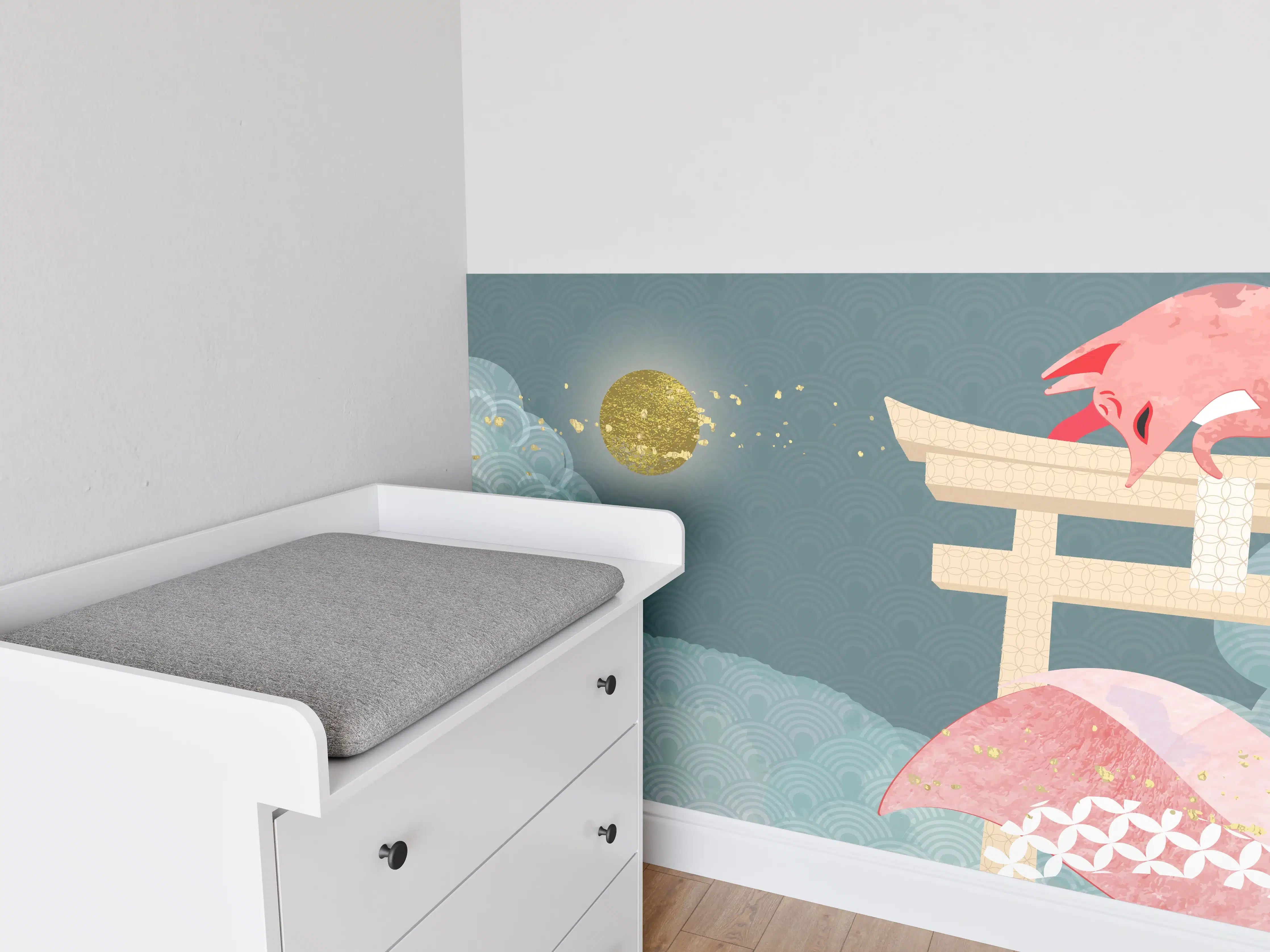 Babyzimmer Wandgestaltung - Mystischer roter Drache Illustration