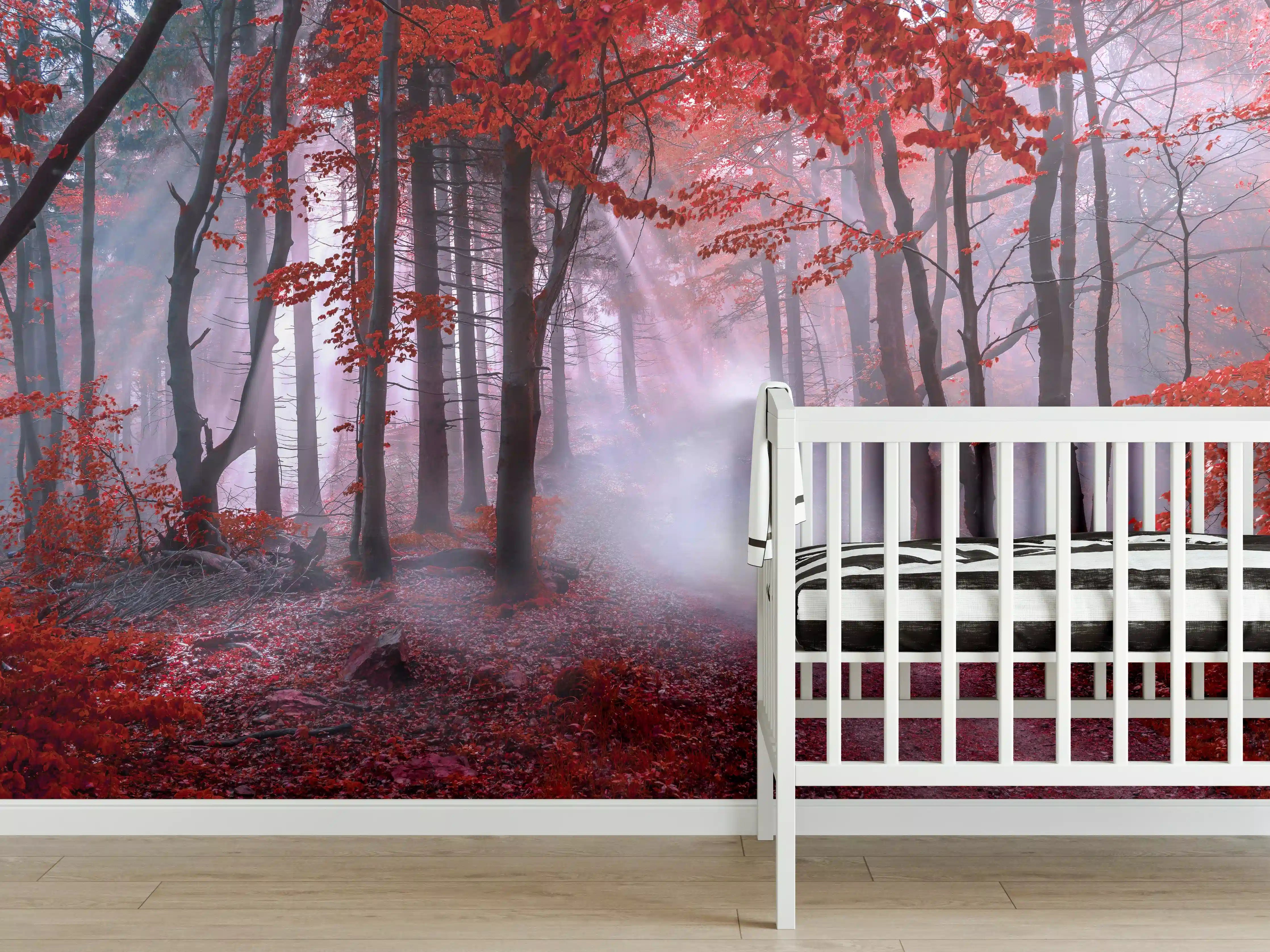 Babyzimmer Wandgestaltung - Mystischer roter Wald