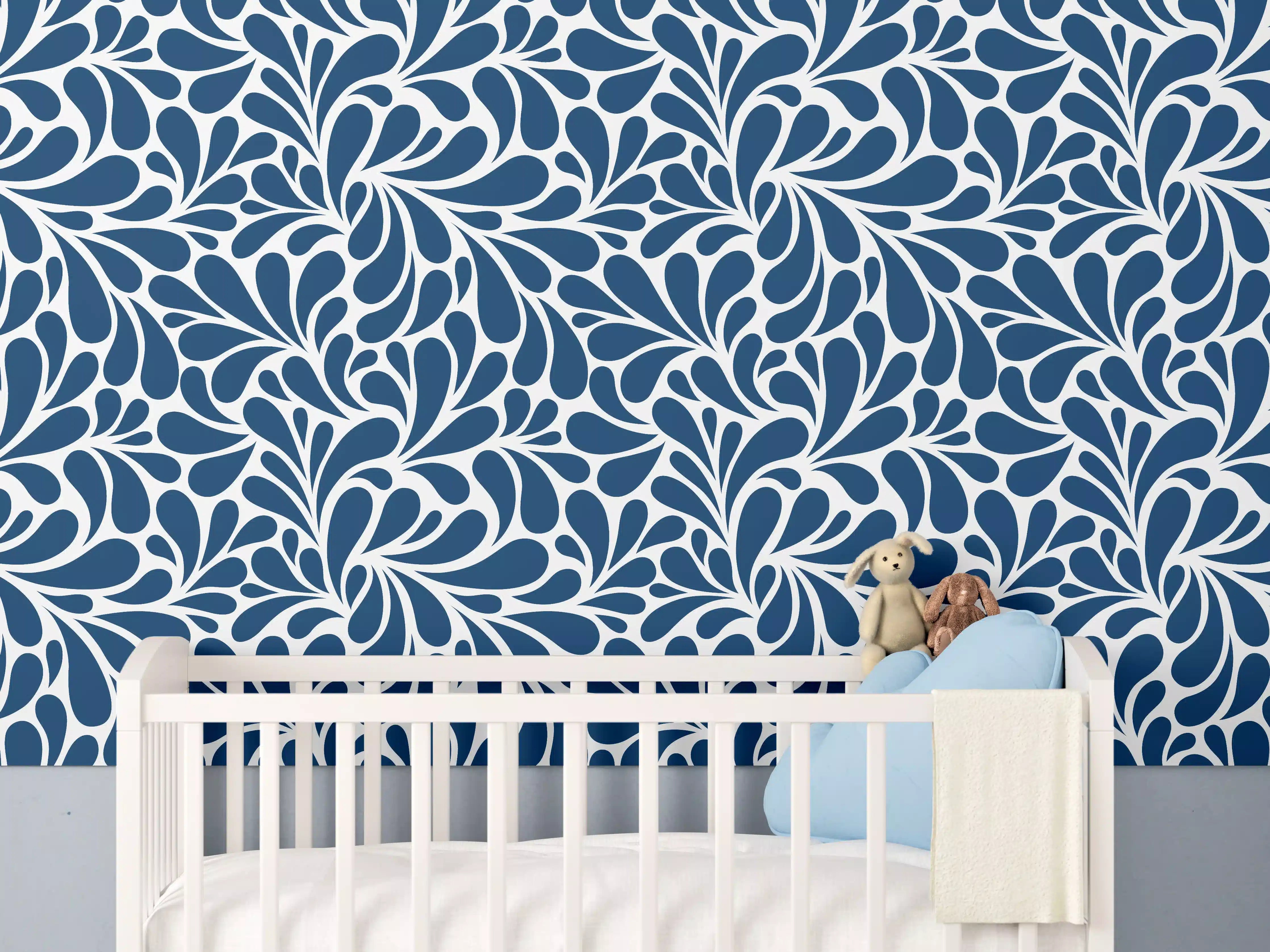 Babyzimmer Wandgestaltung - Nachtblaue Blumenmuster-Decke