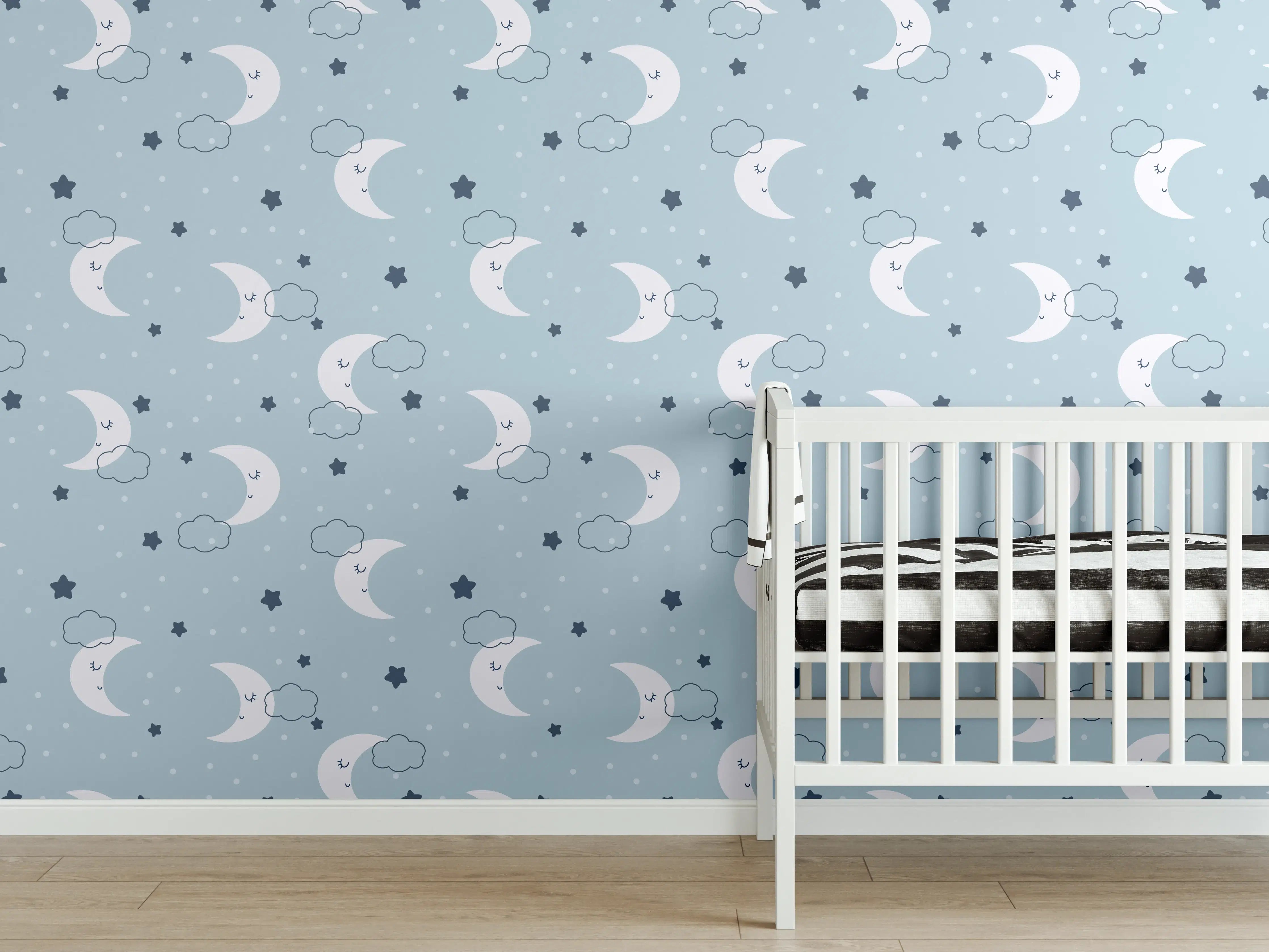 Babyzimmer Wandgestaltung - Nachtmond mit Sternenstruktur