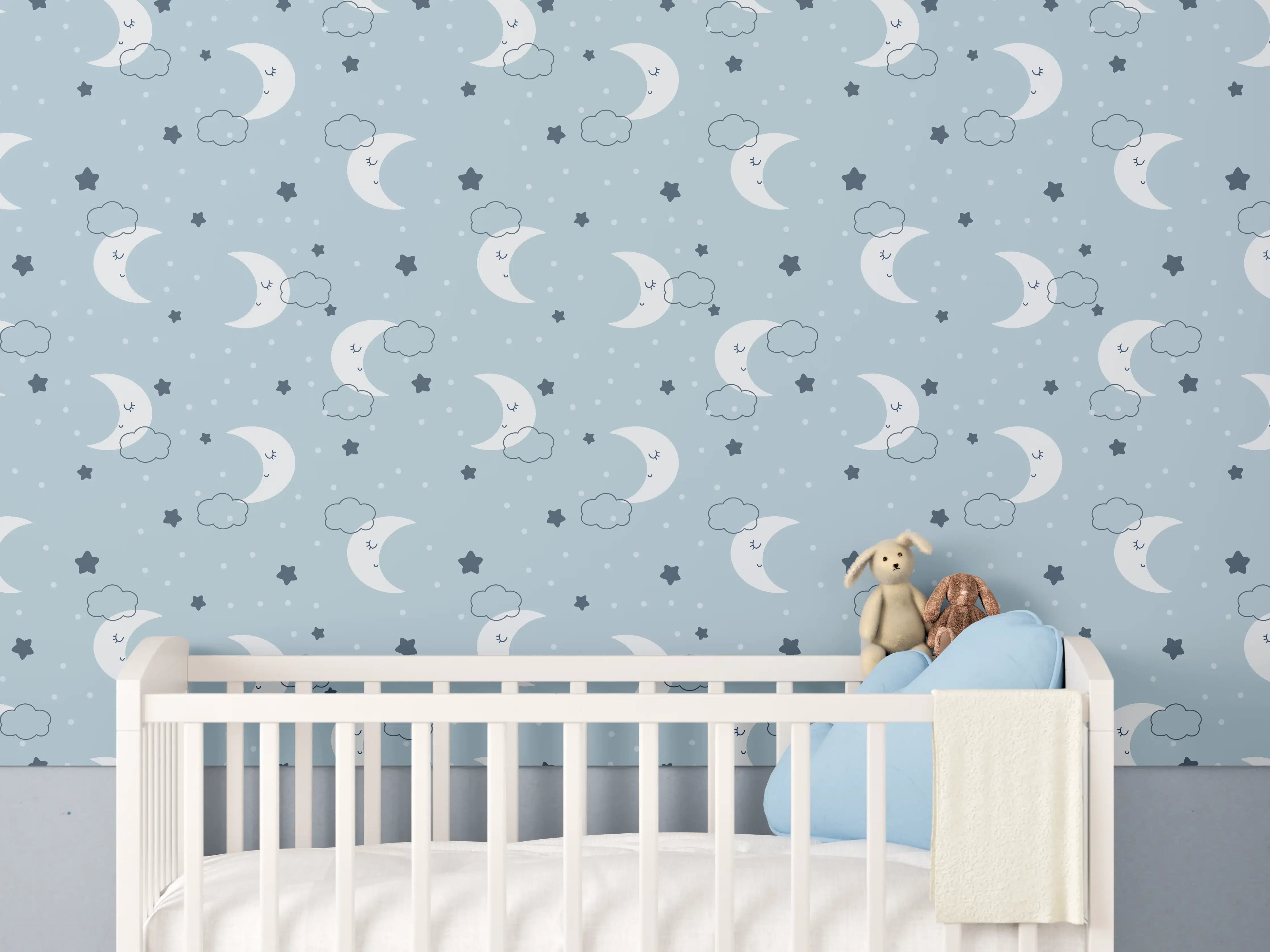 Babyzimmer Wandgestaltung - Nachtmond mit Sternenstruktur