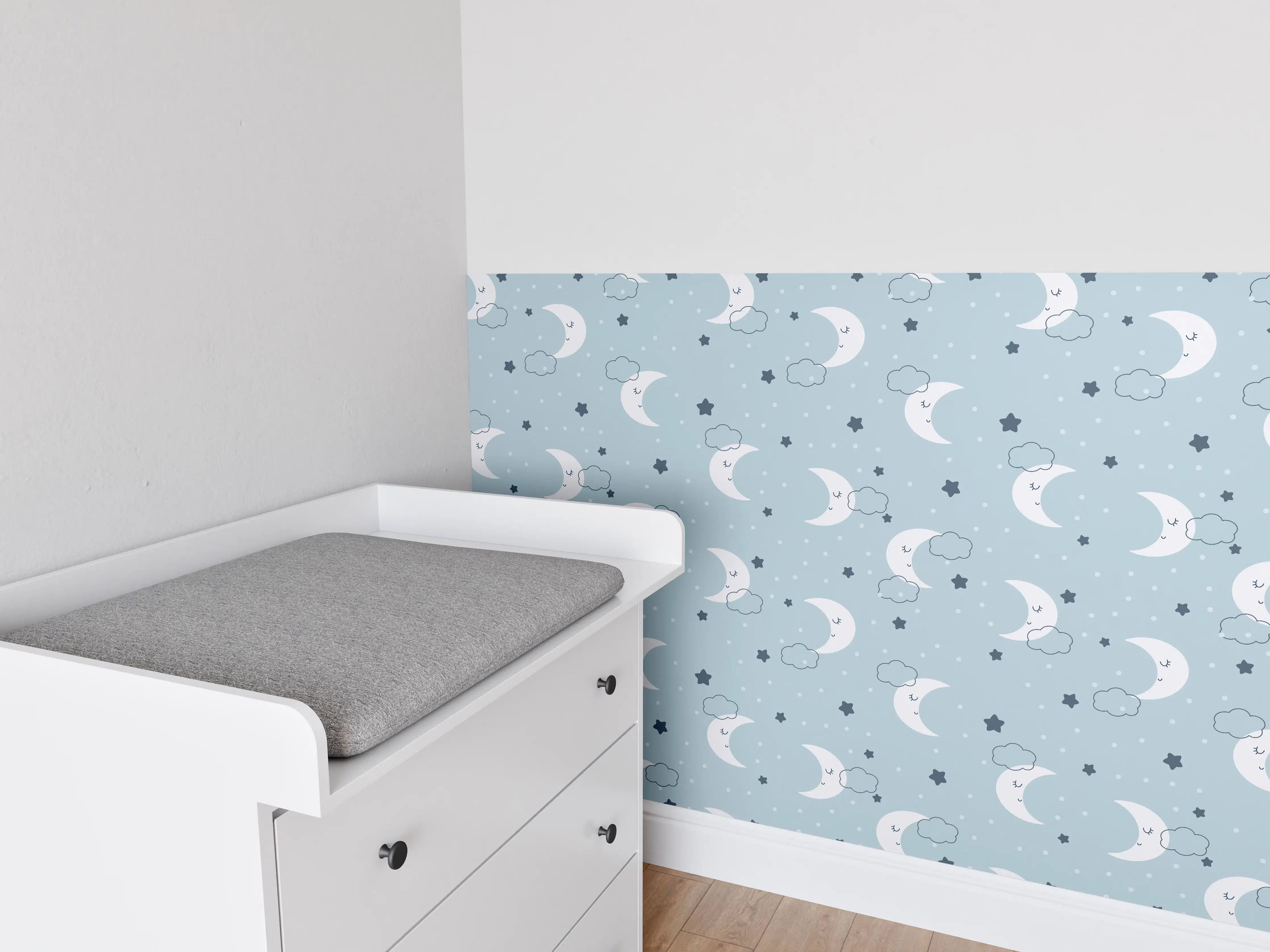 Babyzimmer Wandgestaltung - Nachtmond mit Sternenstruktur