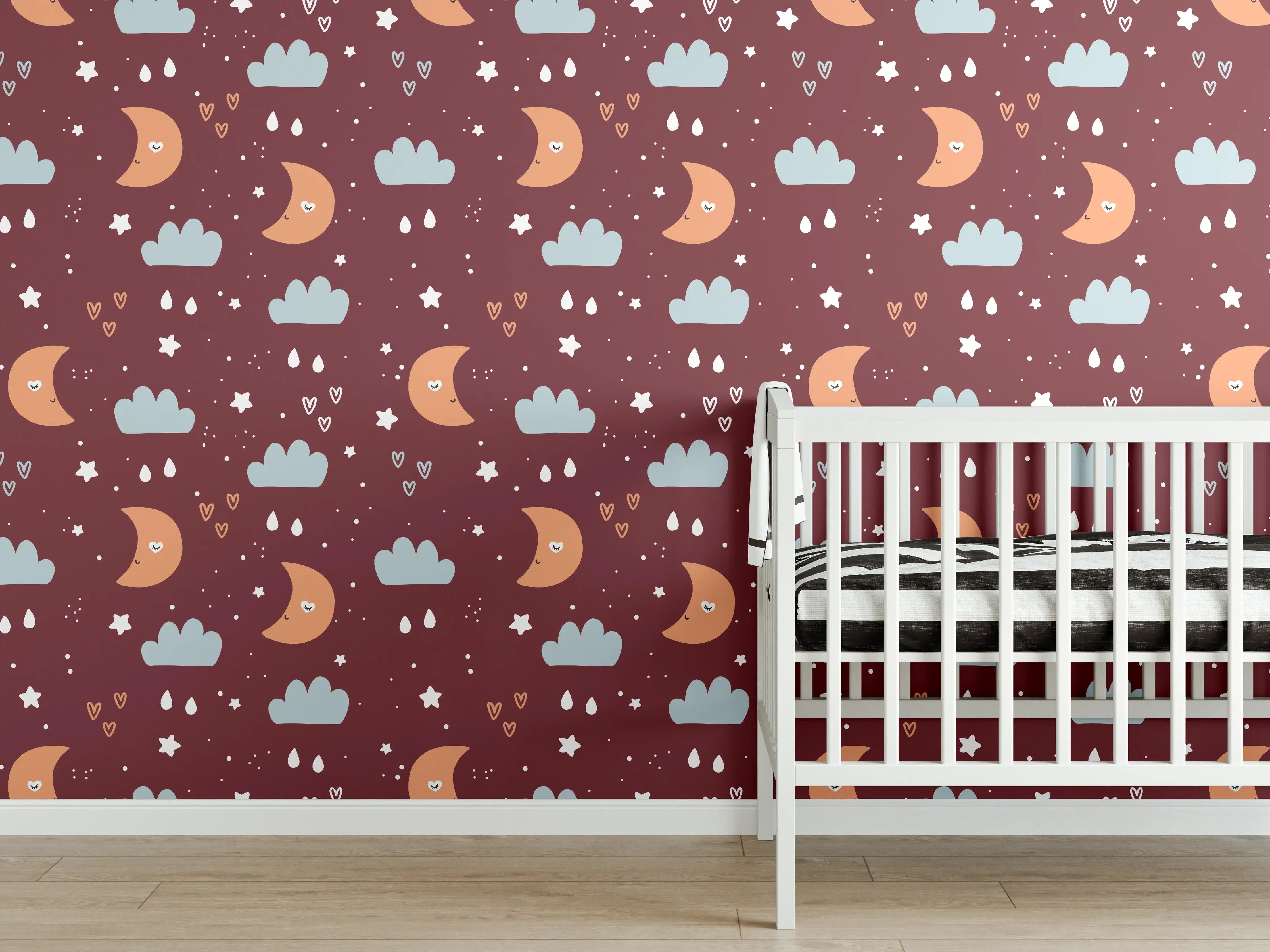 Babyzimmer Wandgestaltung - Nachtmotive mit Mond und Wolken