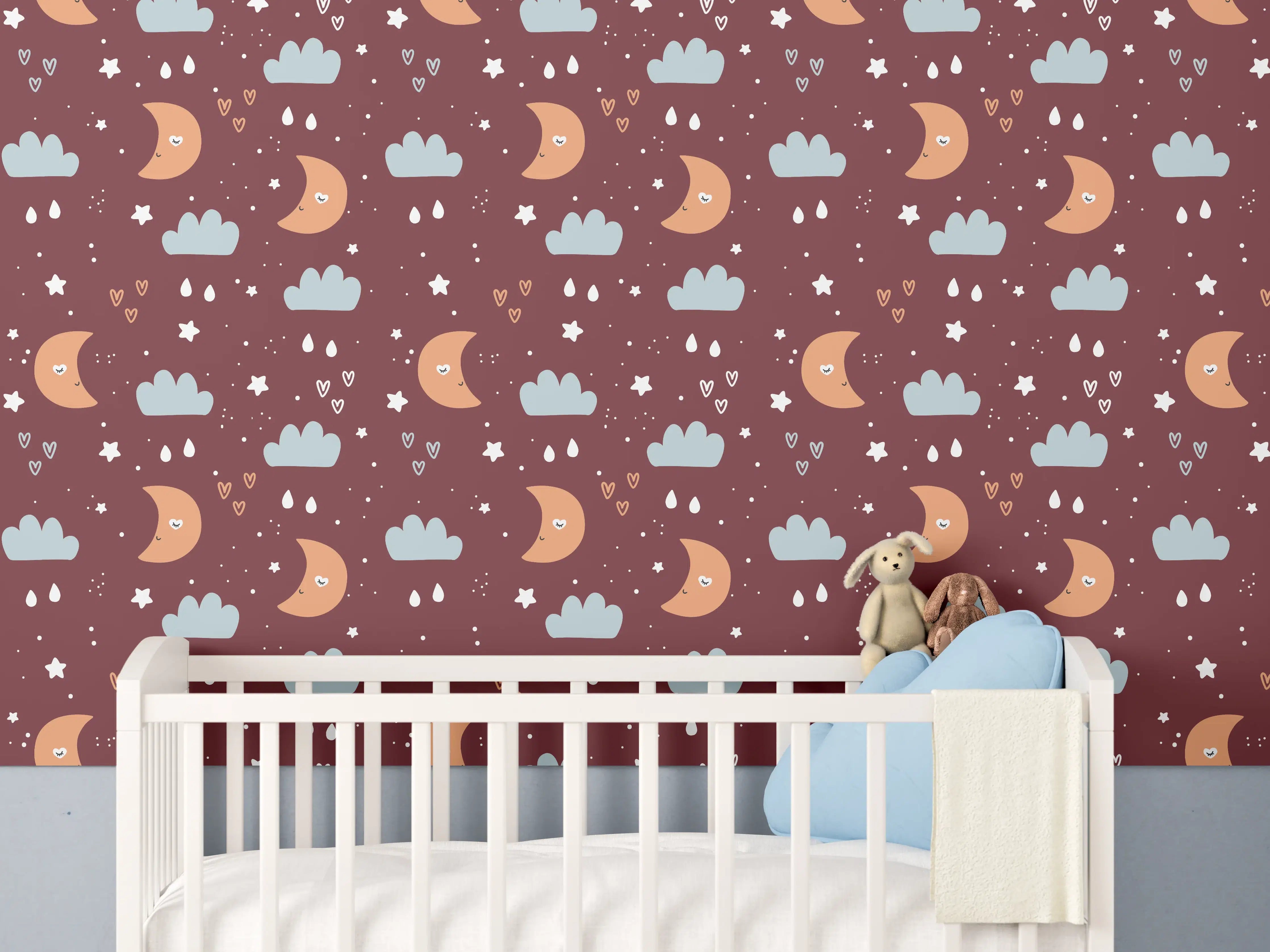 Babyzimmer Wandgestaltung - Nachtmotive mit Mond und Wolken
