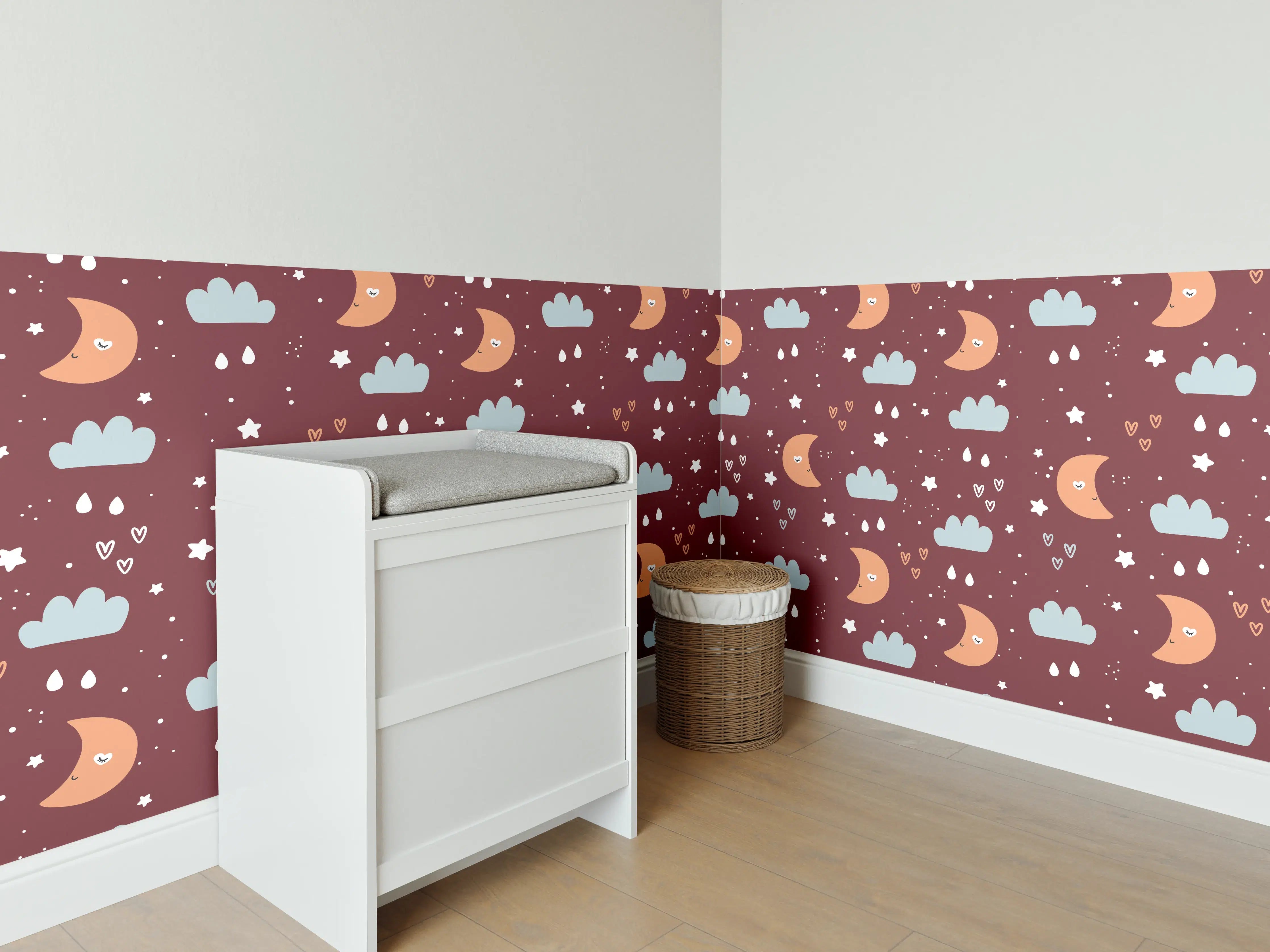 Babyzimmer Wandgestaltung - Nachtmotive mit Mond und Wolken