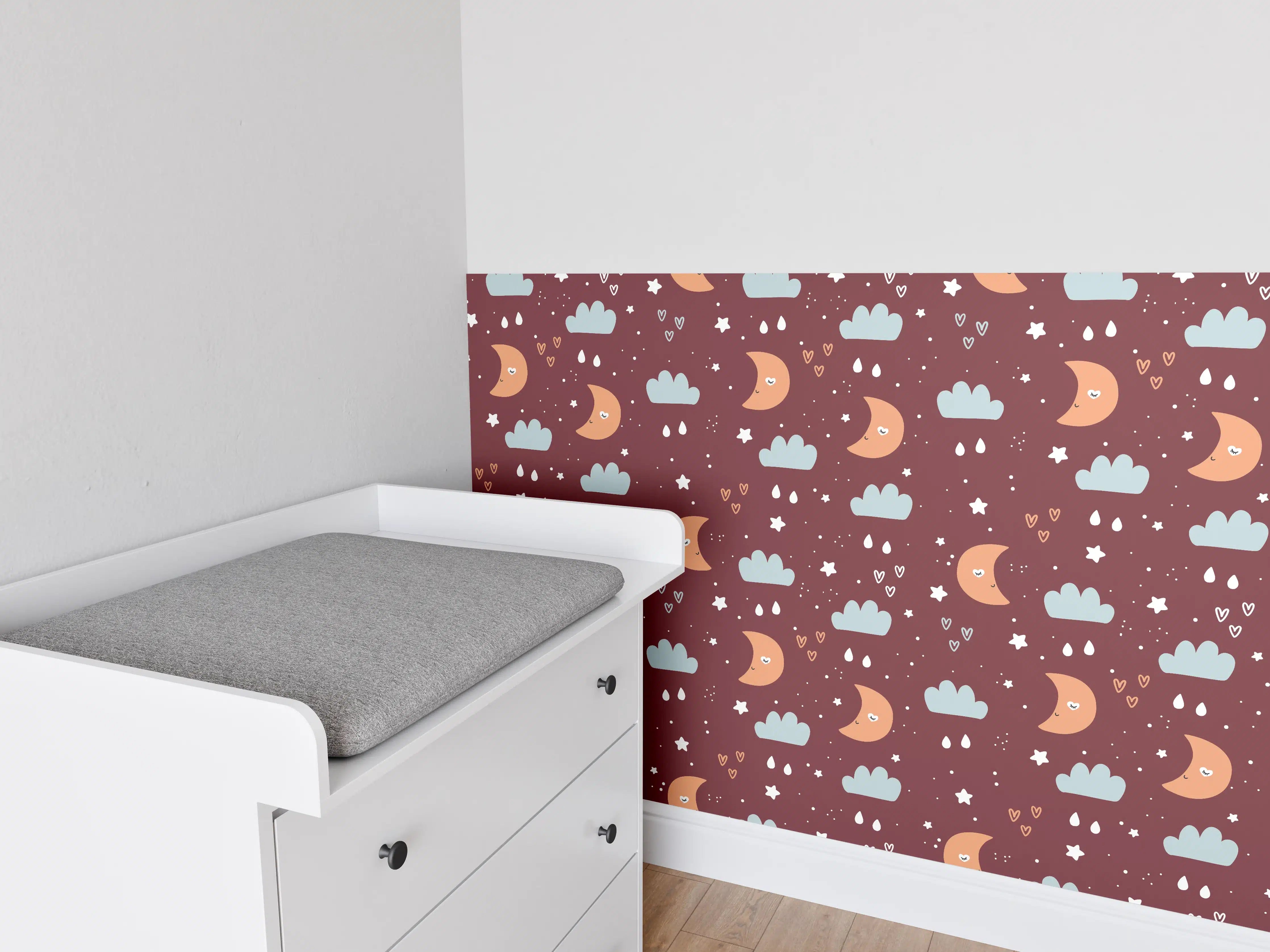 Babyzimmer Wandgestaltung - Nachtmotive mit Mond und Wolken