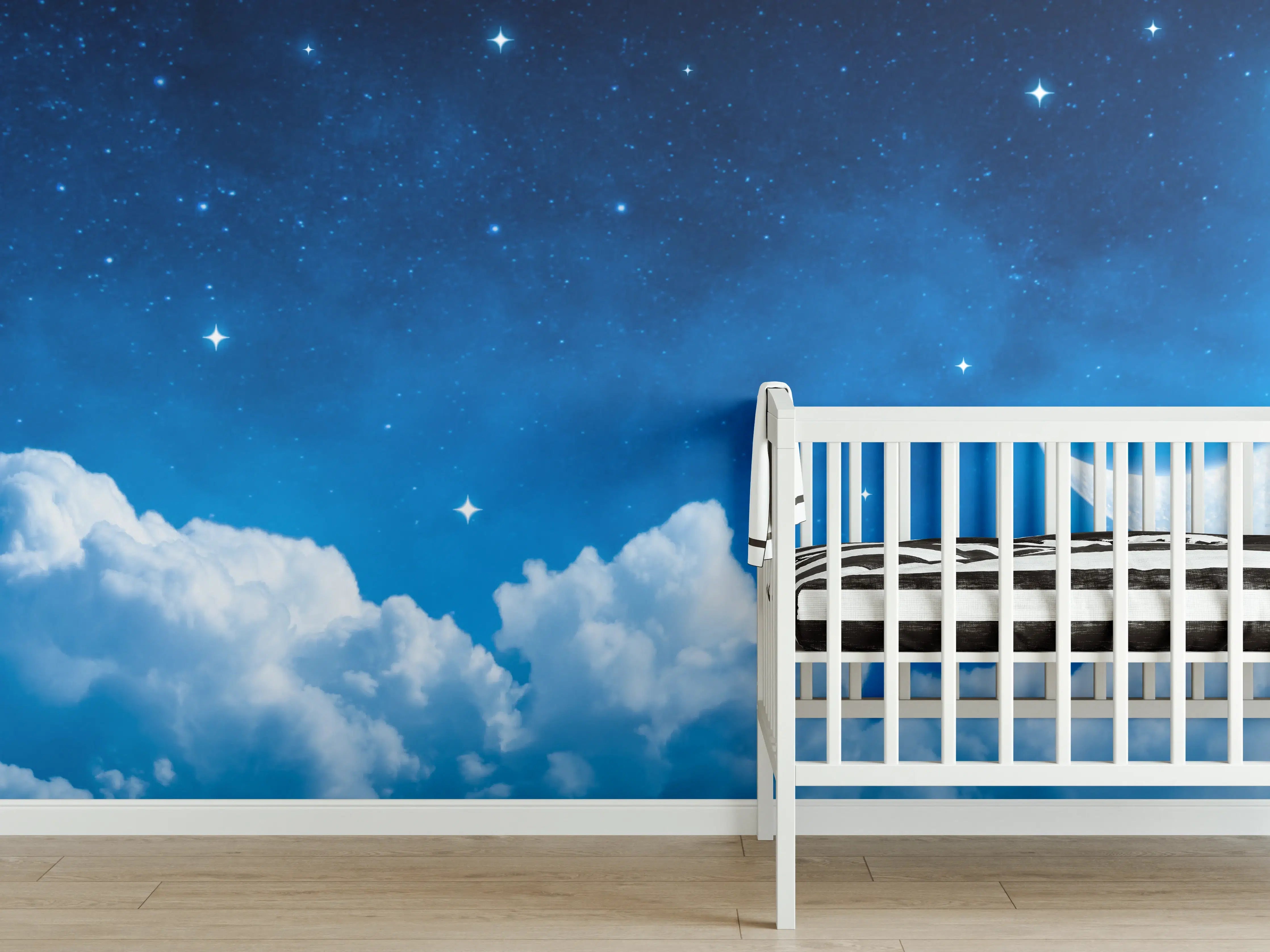 Babyzimmer Wandgestaltung - Nächtlicher Himmel mit Sternen und Mond
