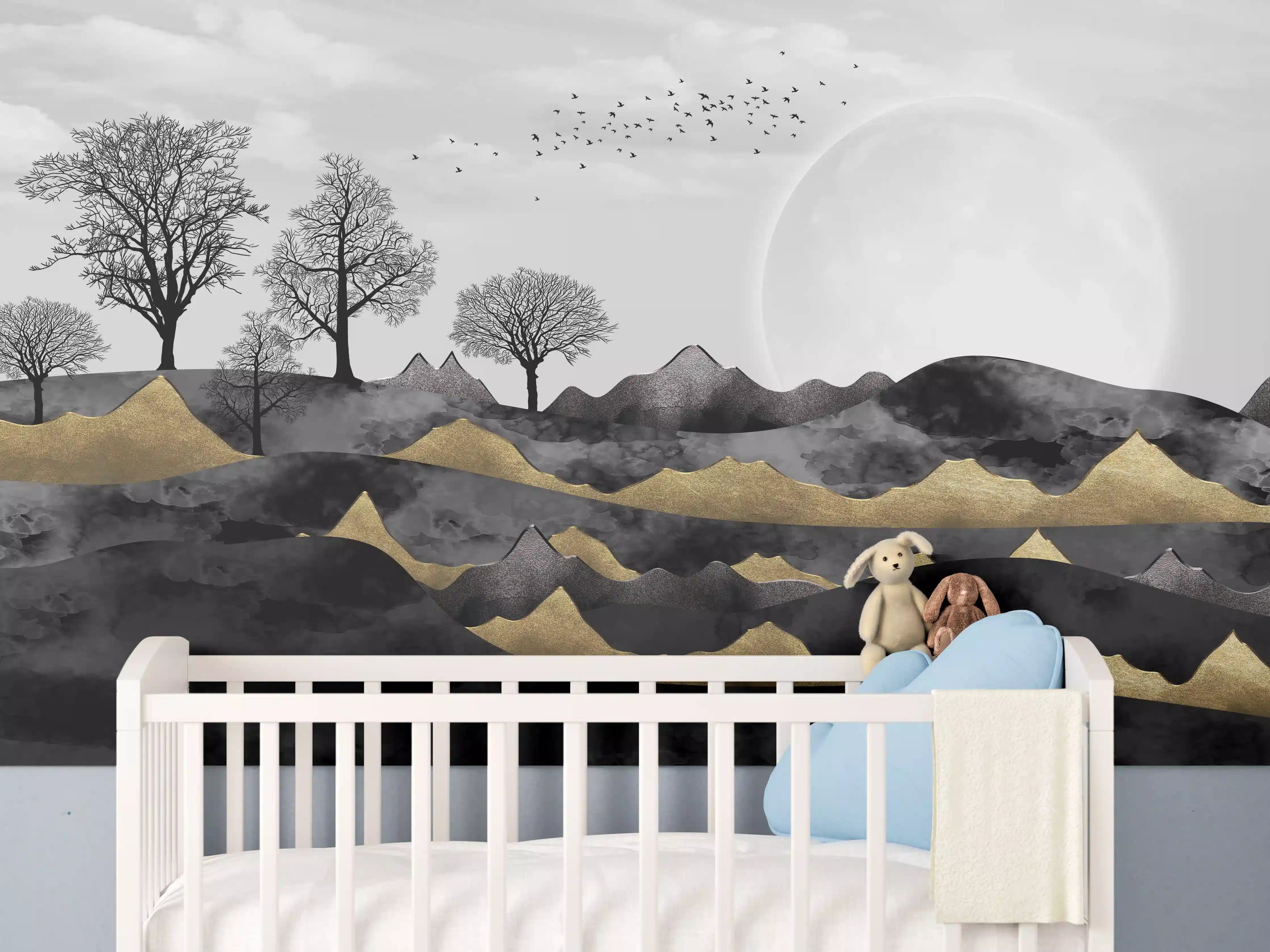 Babyzimmer Wandgestaltung - Nächtliches Landschaftsdesign - Grafik