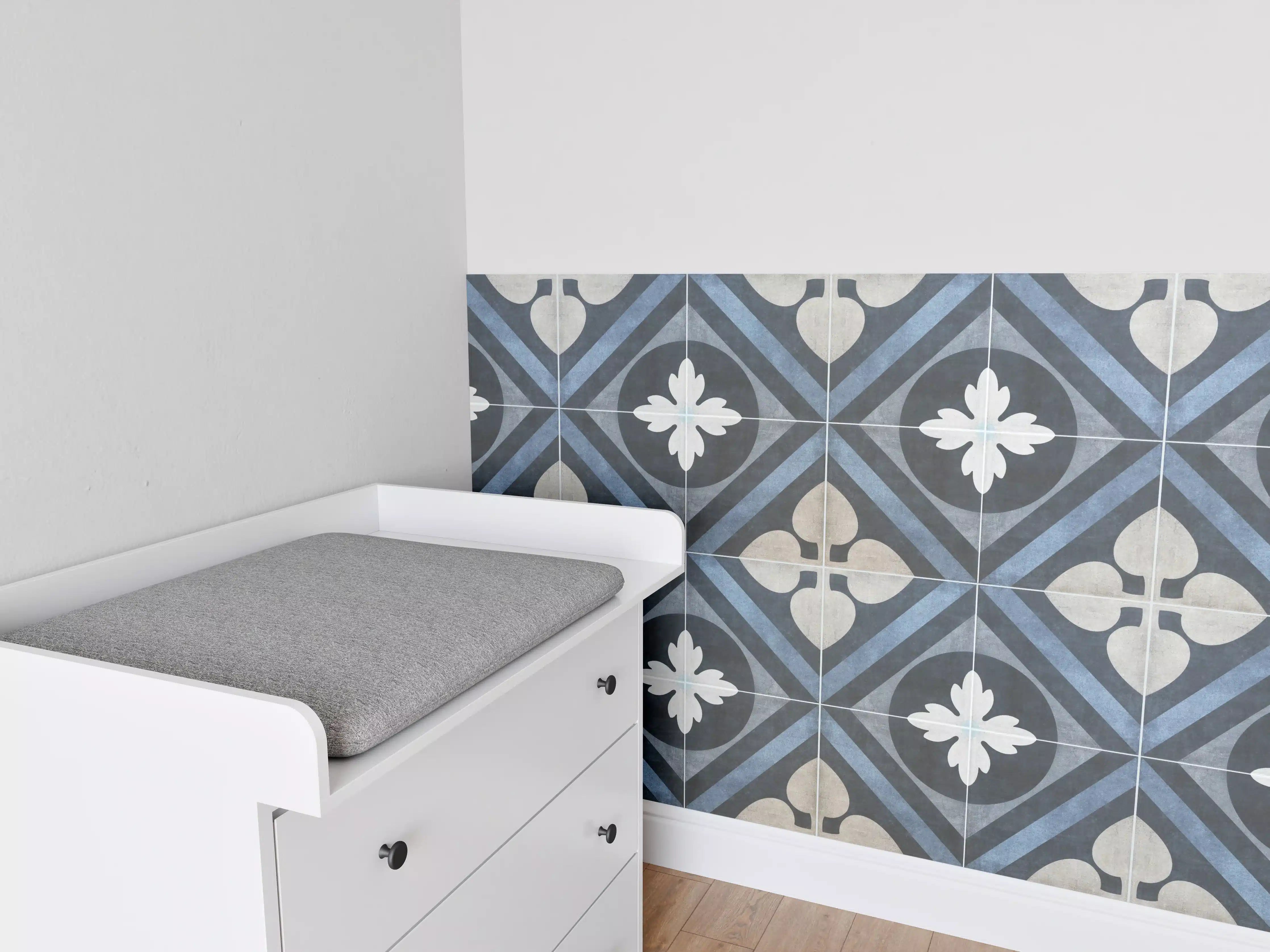 Babyzimmer Wandgestaltung - Nahtlose blau weiße vintage Fliesen