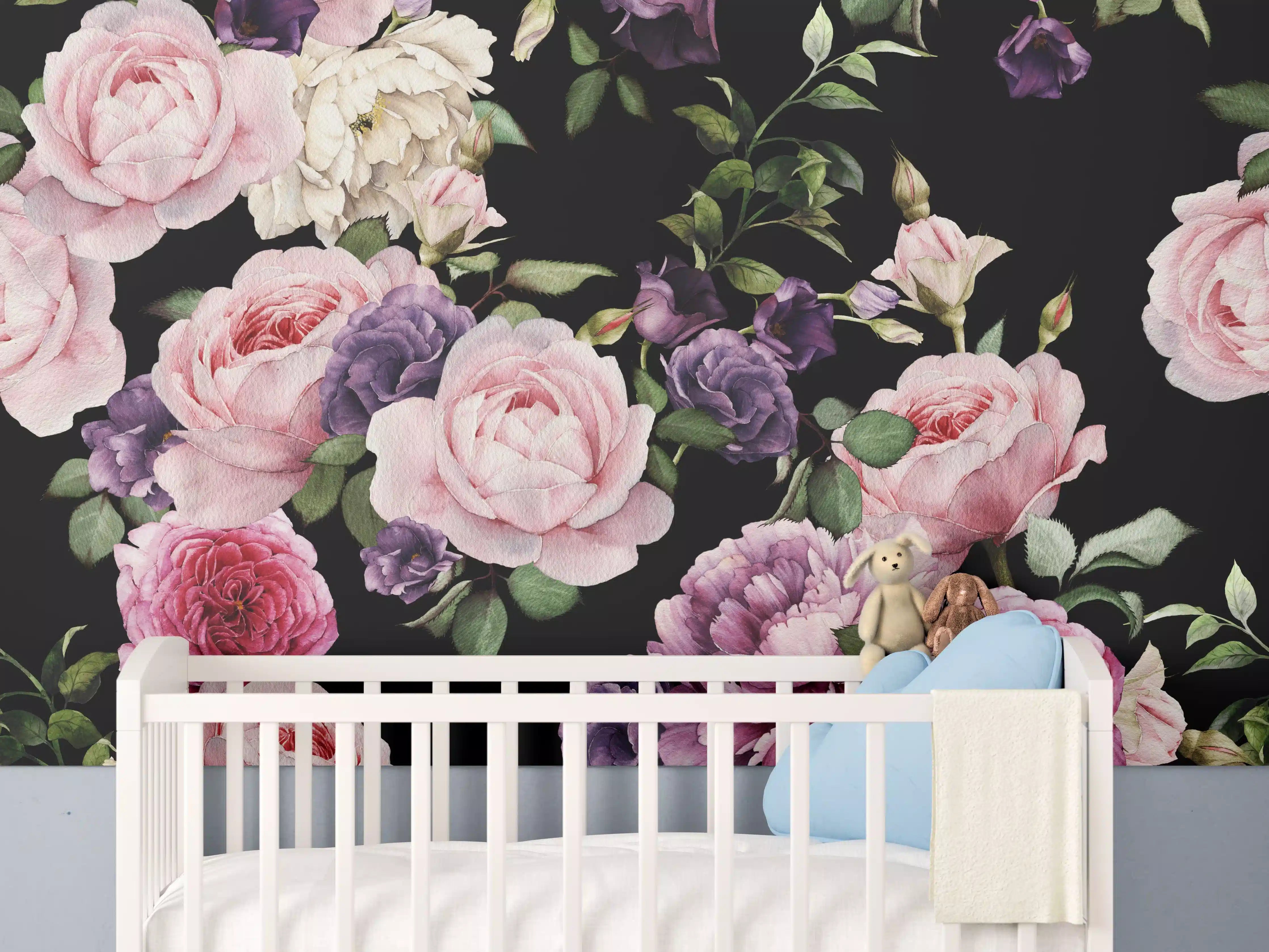 Babyzimmer Wandgestaltung - Nahtloses florales Muster mit Rosen