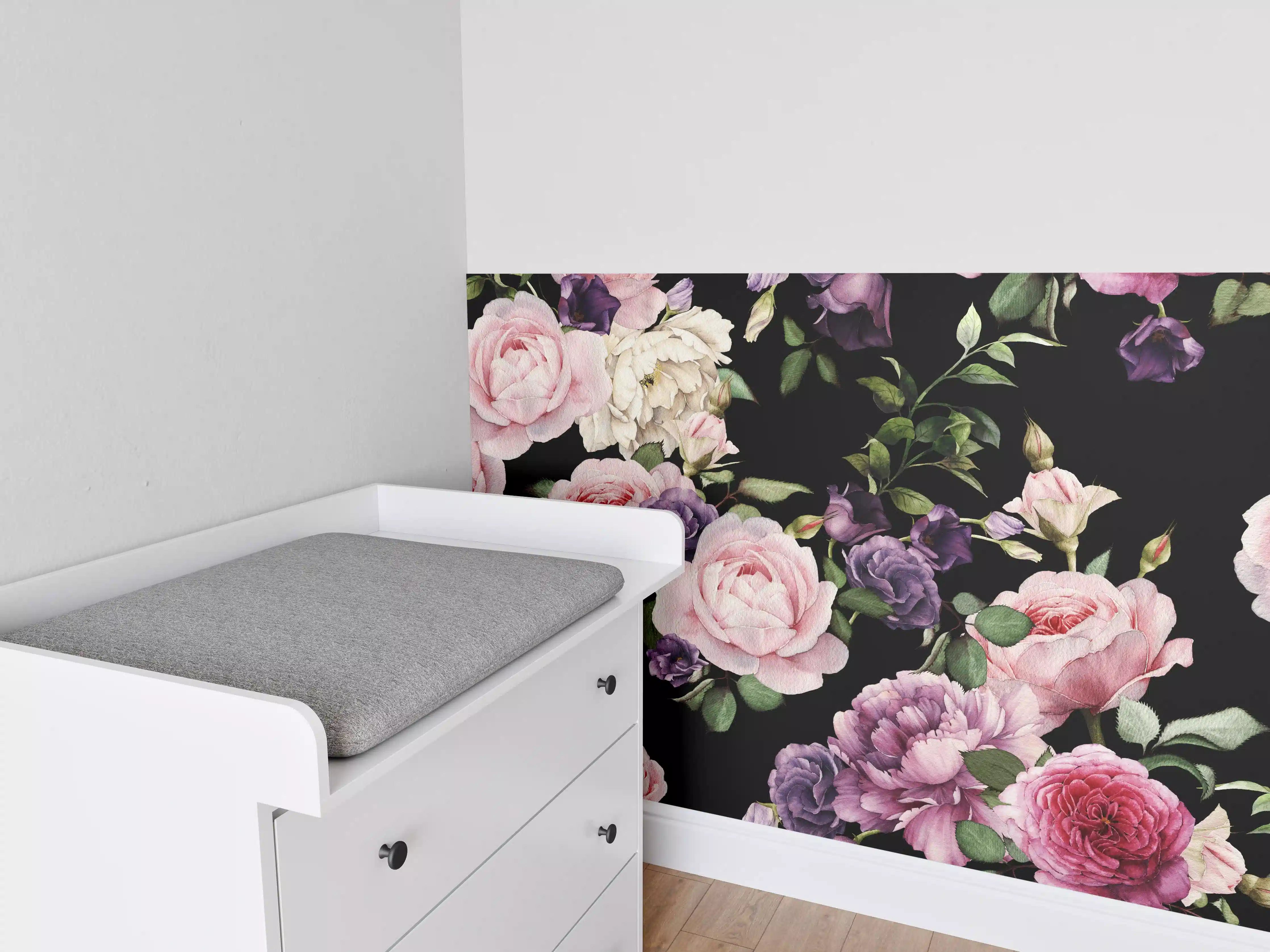 Babyzimmer Wandgestaltung - Nahtloses florales Muster mit Rosen