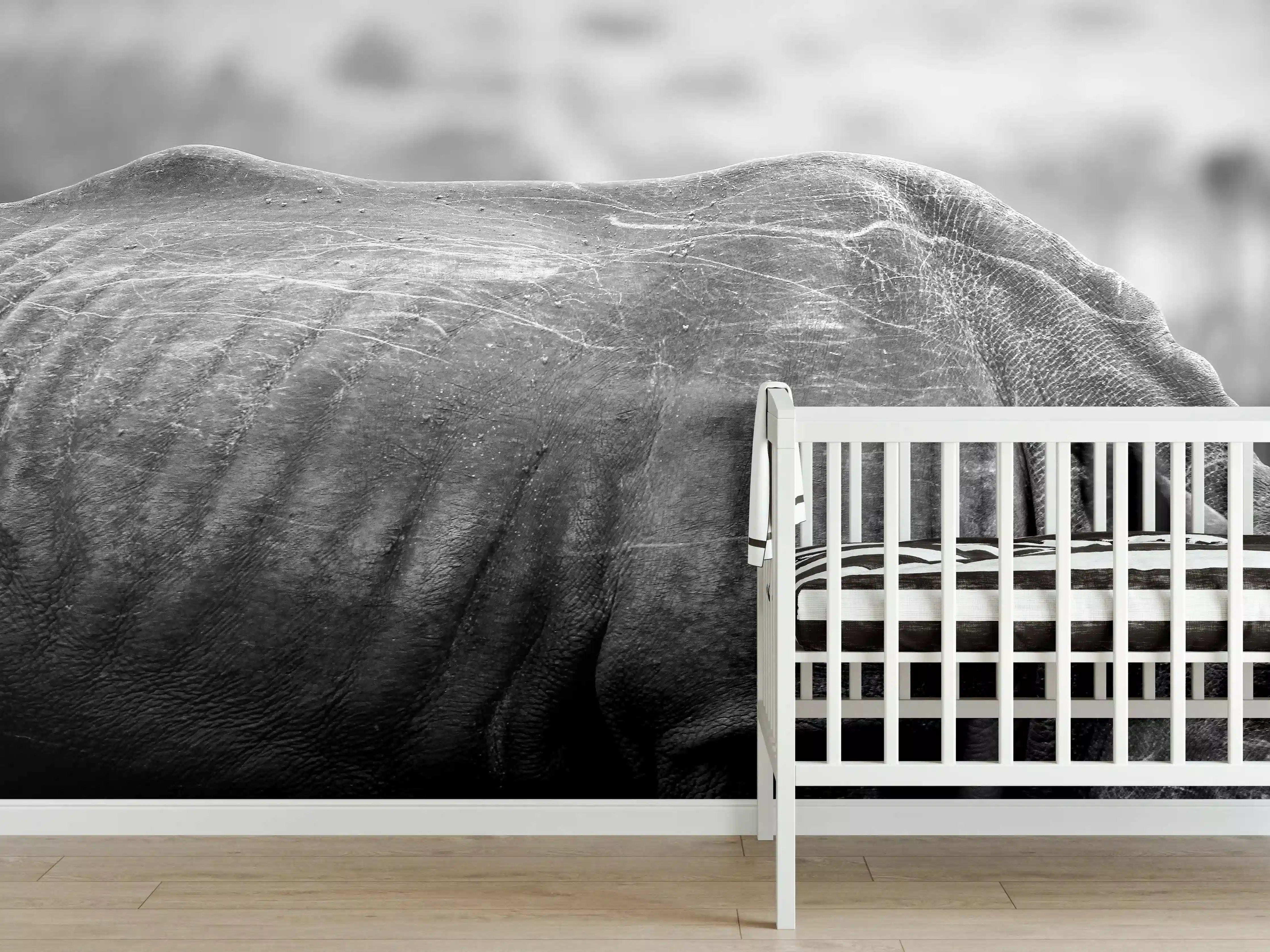 Babyzimmer Wandgestaltung - Nashorn - schwarz-weiß