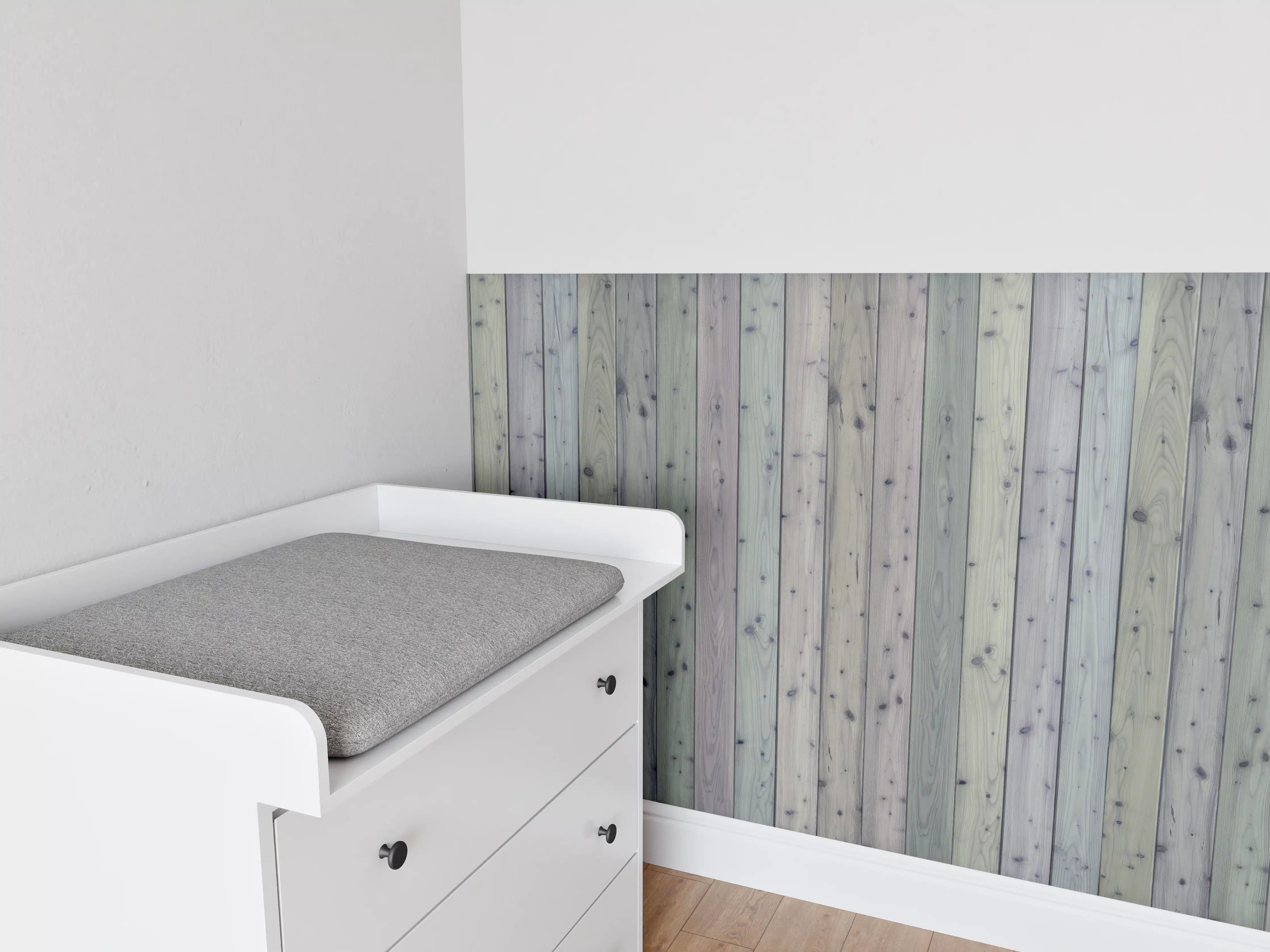 Babyzimmer Wandgestaltung - Natürliche Holzoptik in Pastellfarben
