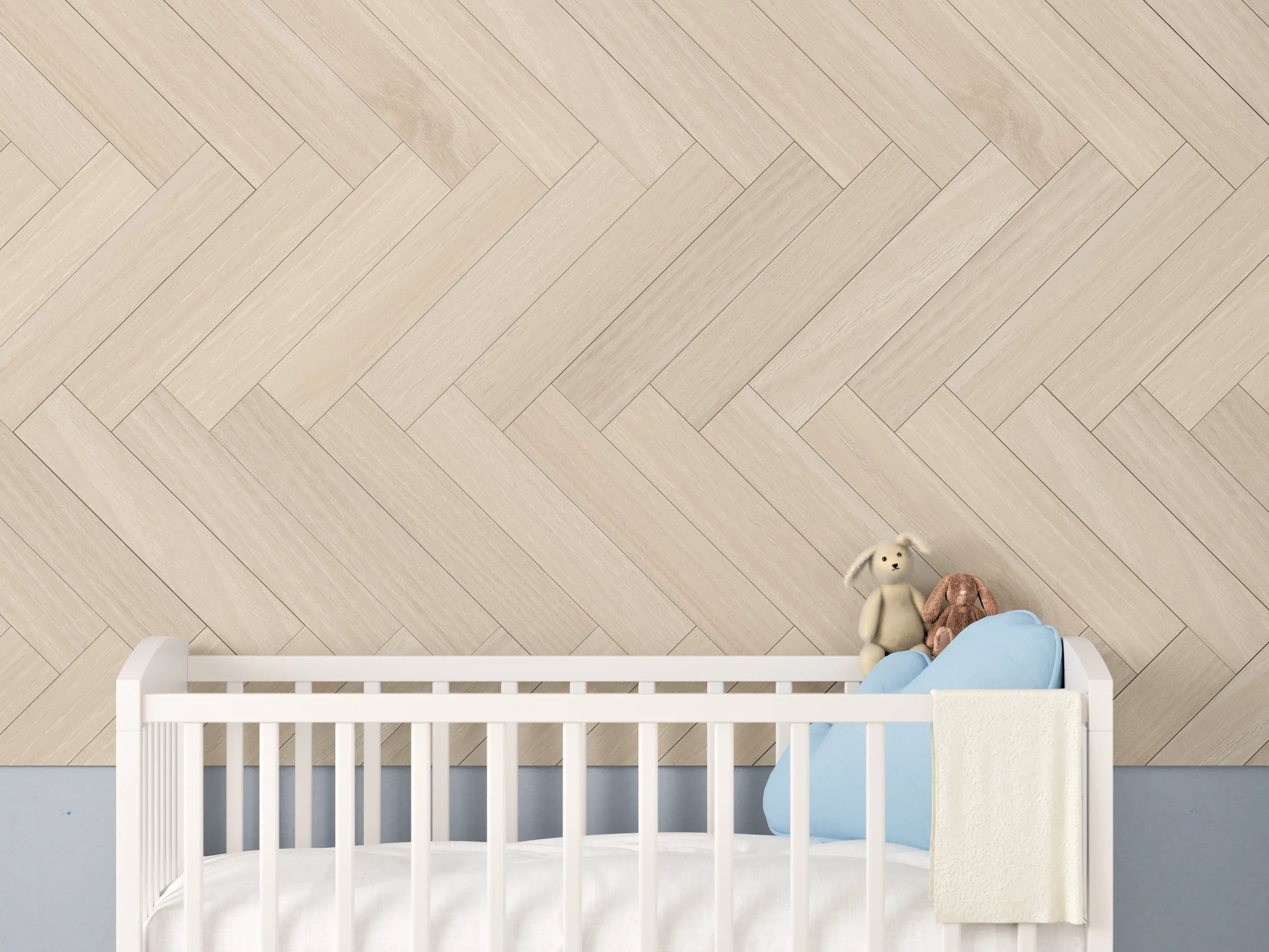 Babyzimmer Wandgestaltung - Natürliche Holztextur - Beige