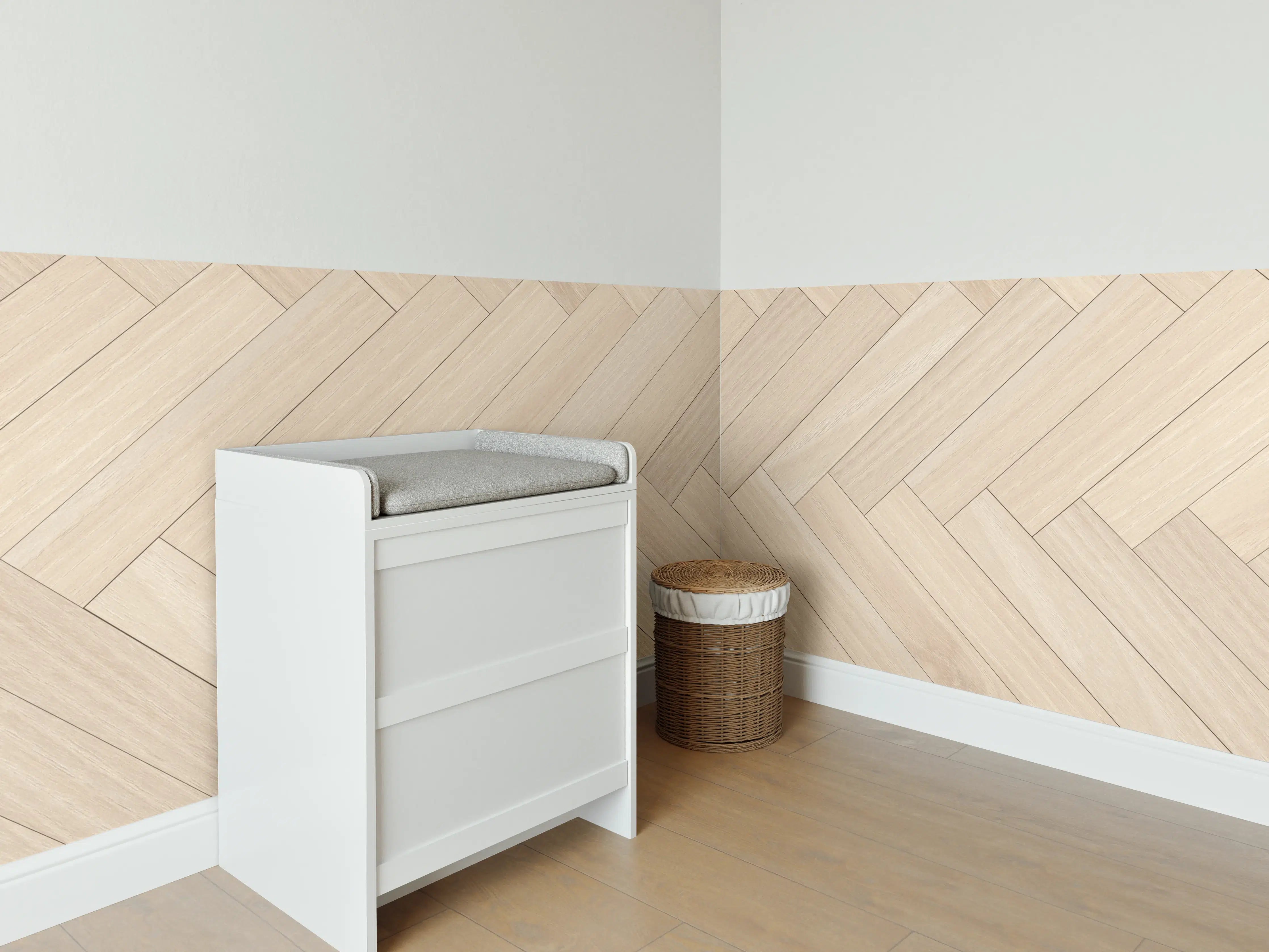 Babyzimmer Wandgestaltung - Natürliche Holztextur - Beige
