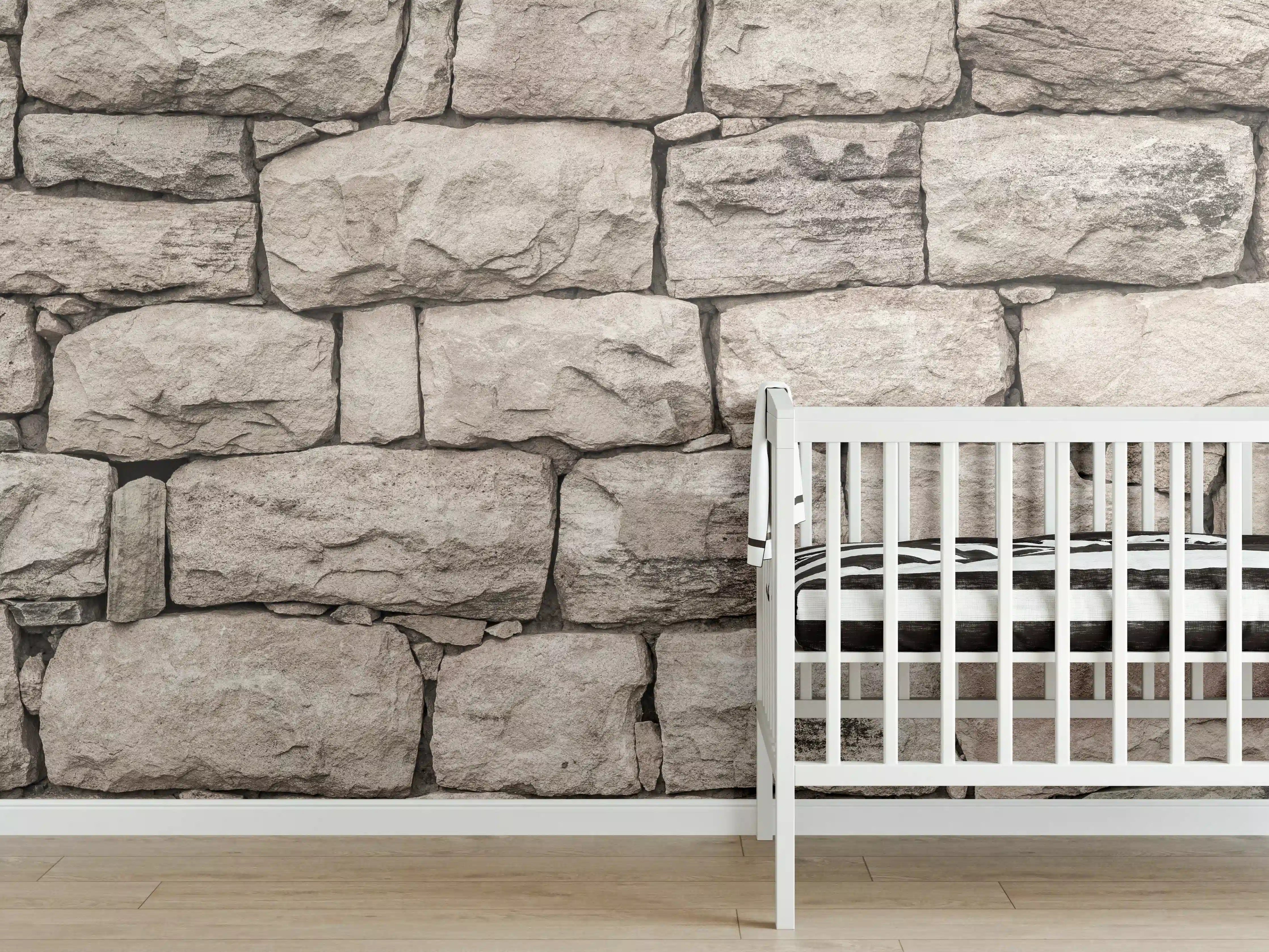Babyzimmer Wandgestaltung - Natürliche Steinelemente in Beige und Grau