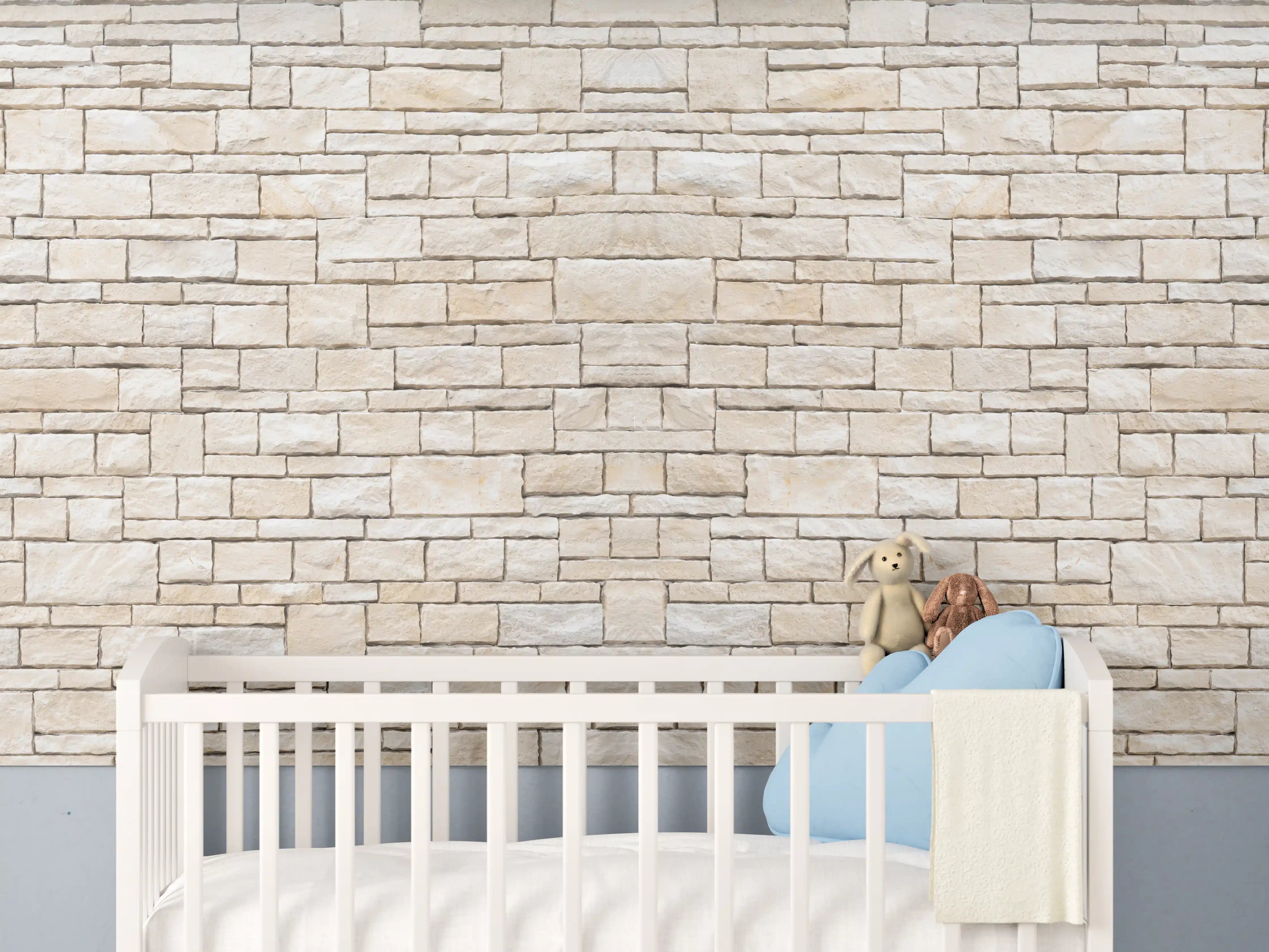 Babyzimmer Wandgestaltung - Natürliche beige Ziegelwand