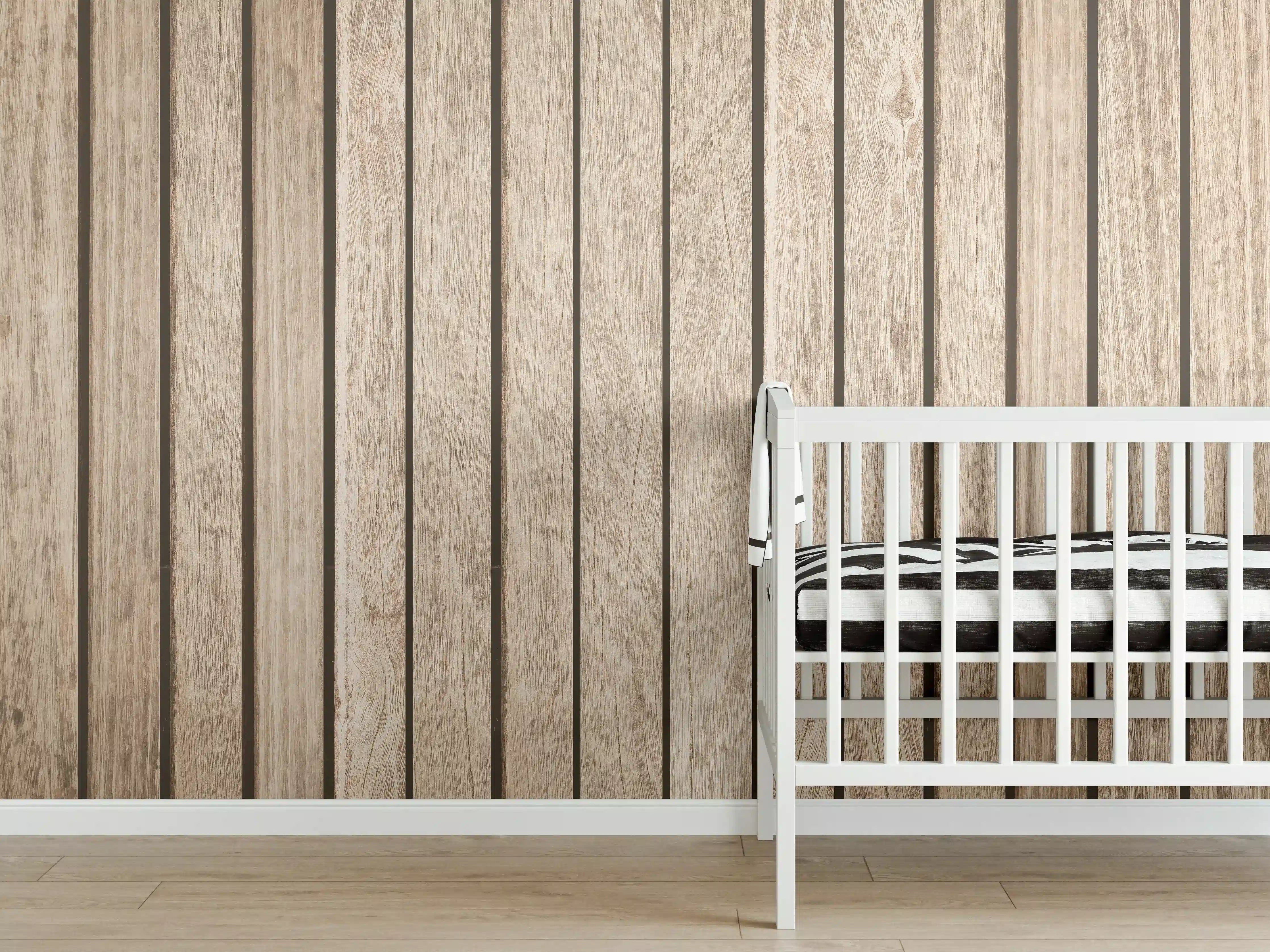 Babyzimmer Wandgestaltung - Natürliches Holzdielenmuster