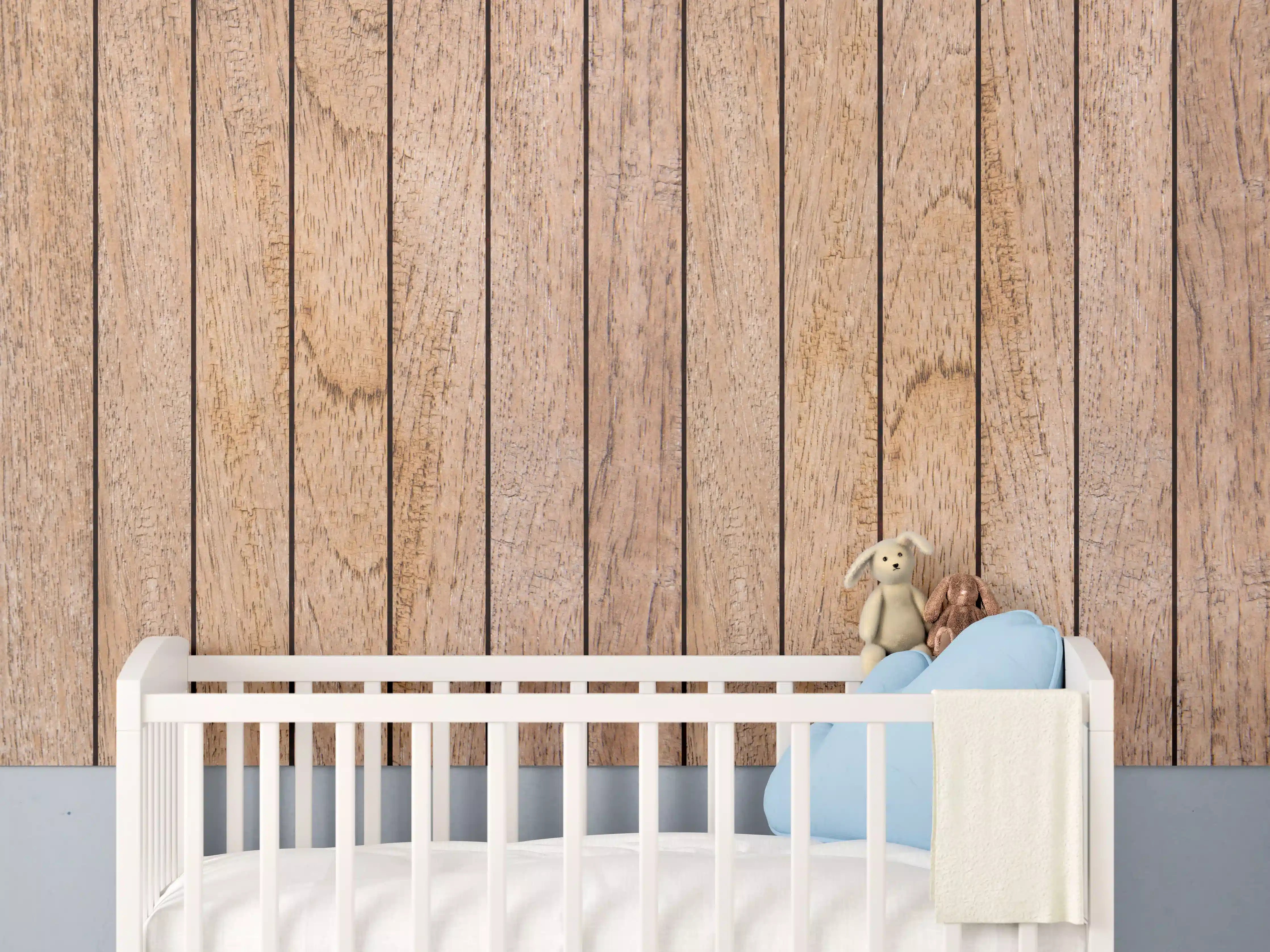 Babyzimmer Wandgestaltung - Naturholz Bretter Muster