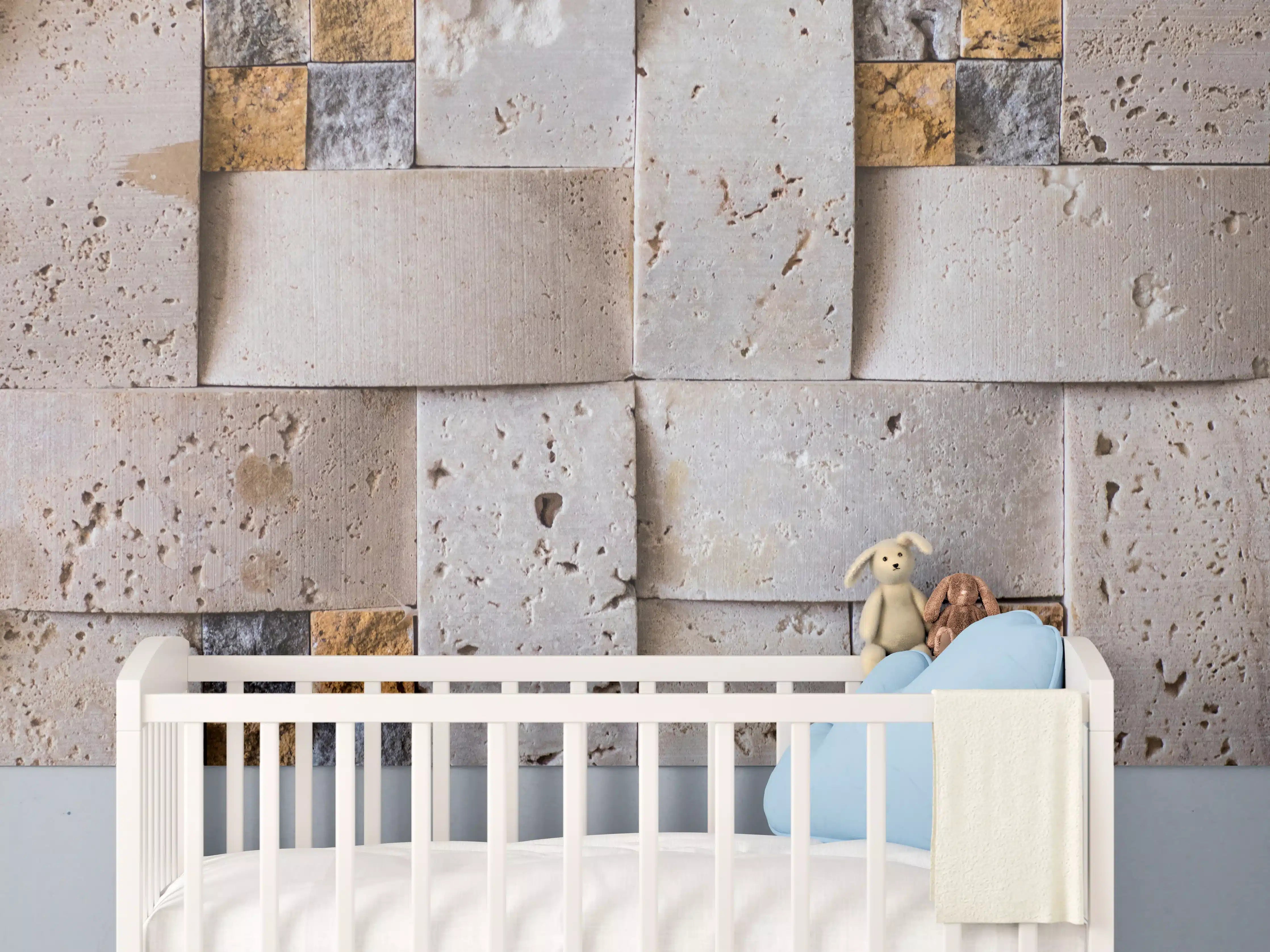 Babyzimmer Wandgestaltung - Natursteinmauer mit geometrischem Muster
