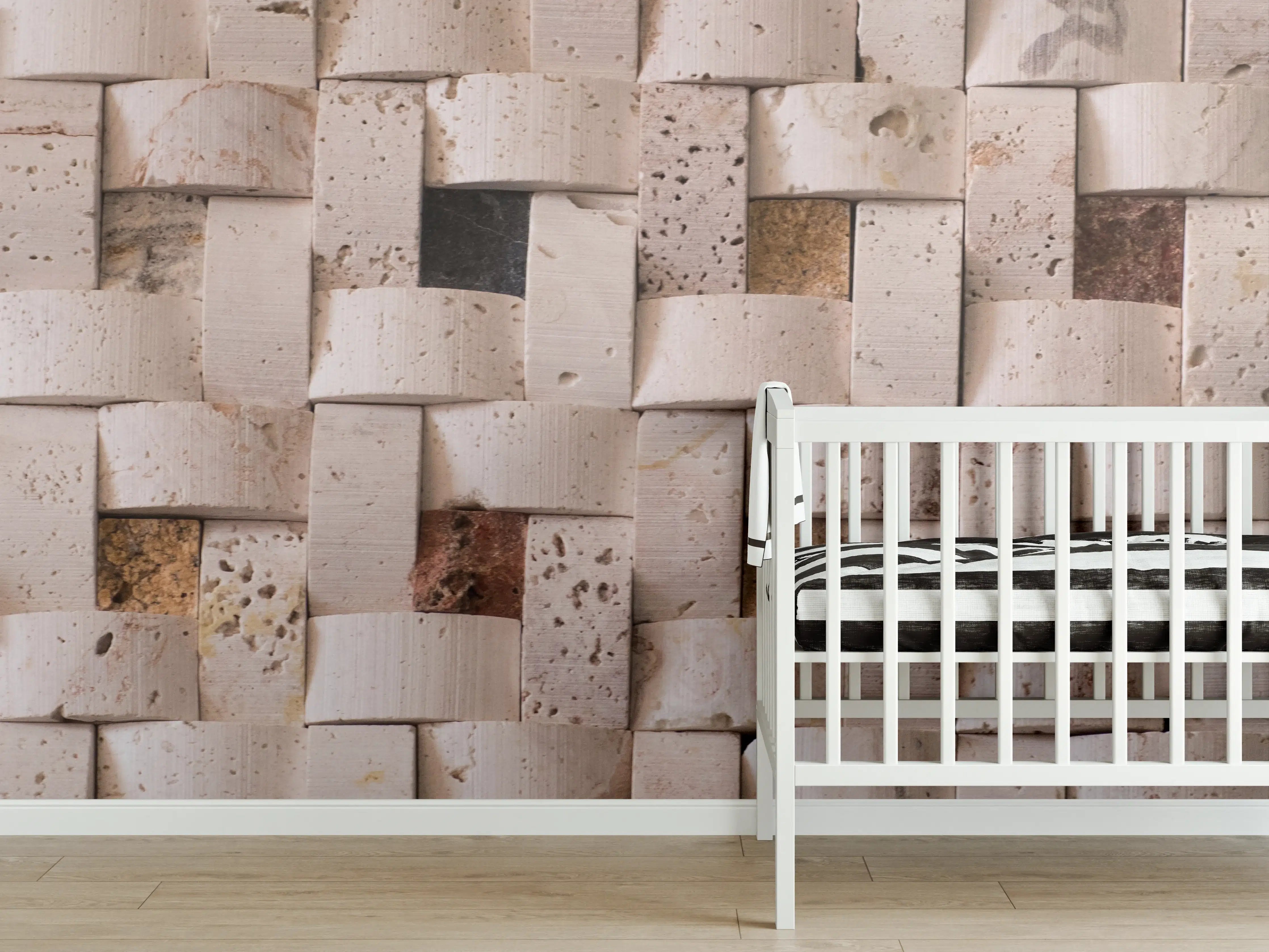 Babyzimmer Wandgestaltung - Natursteinmuster in Cremetönen