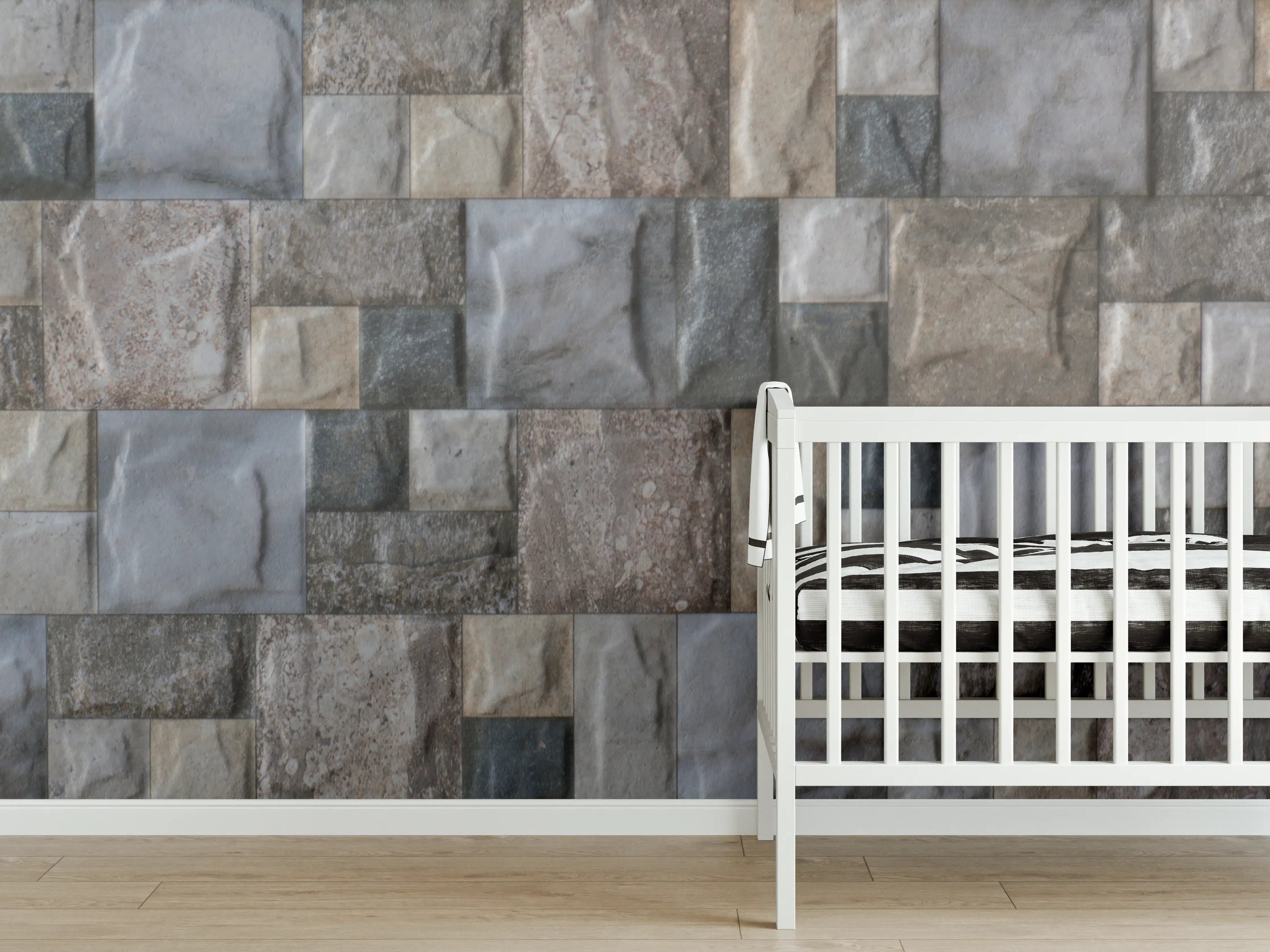 Babyzimmer Wandgestaltung - Natursteinwand in Erdtönen