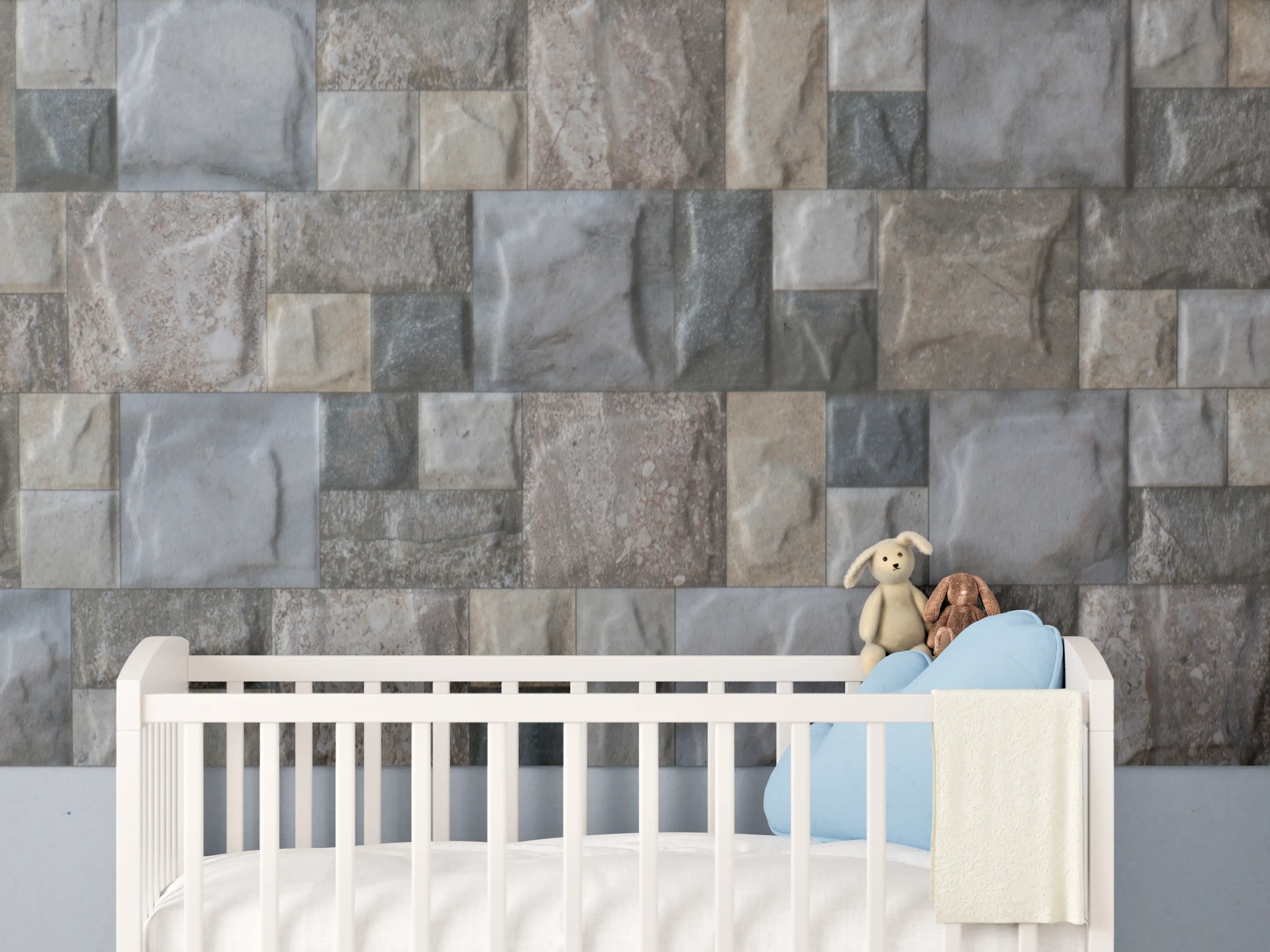 Babyzimmer Wandgestaltung - Natursteinwand in Erdtönen