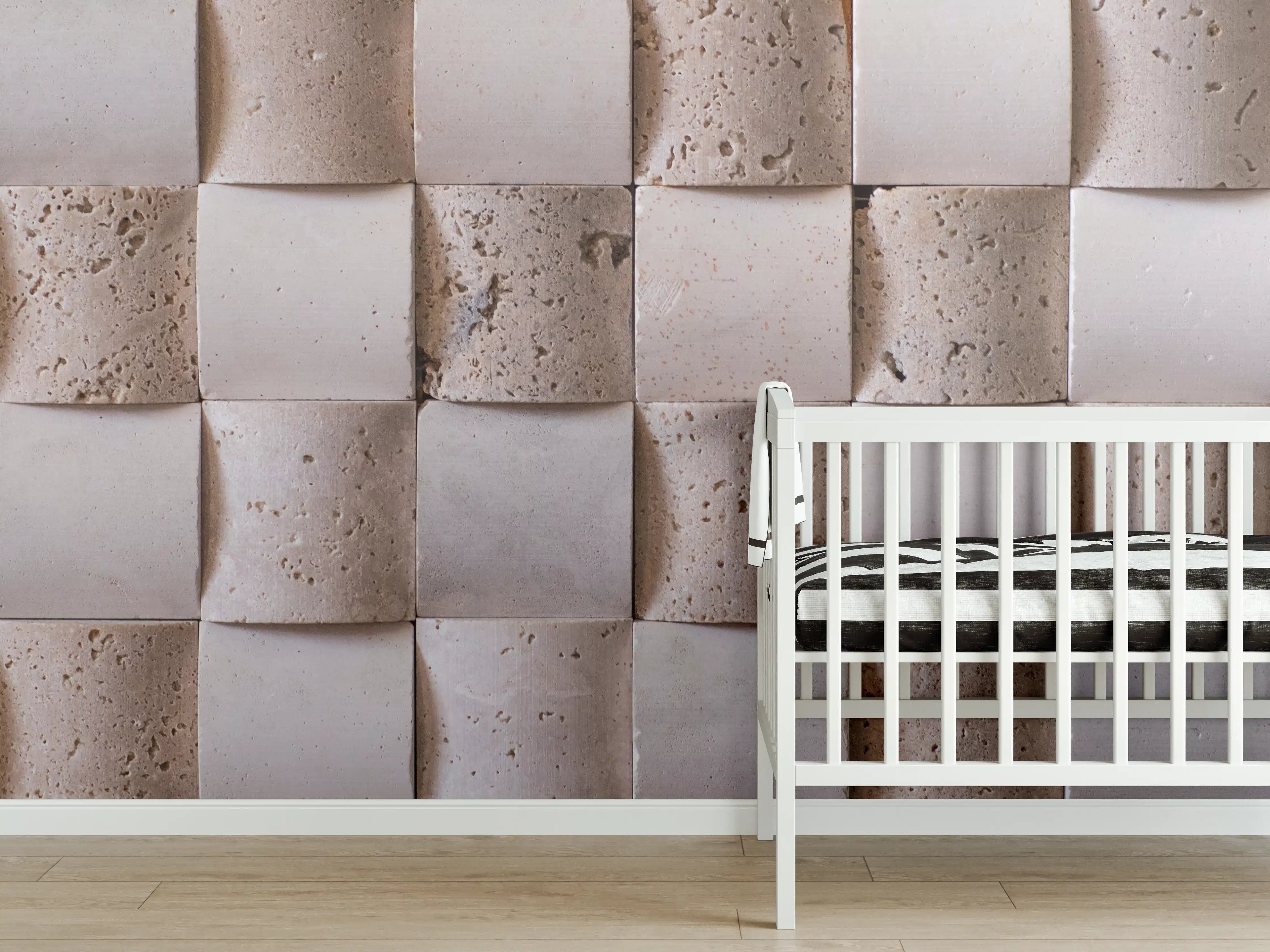 Babyzimmer Wandgestaltung - Natursteinwand mit Würfelformat