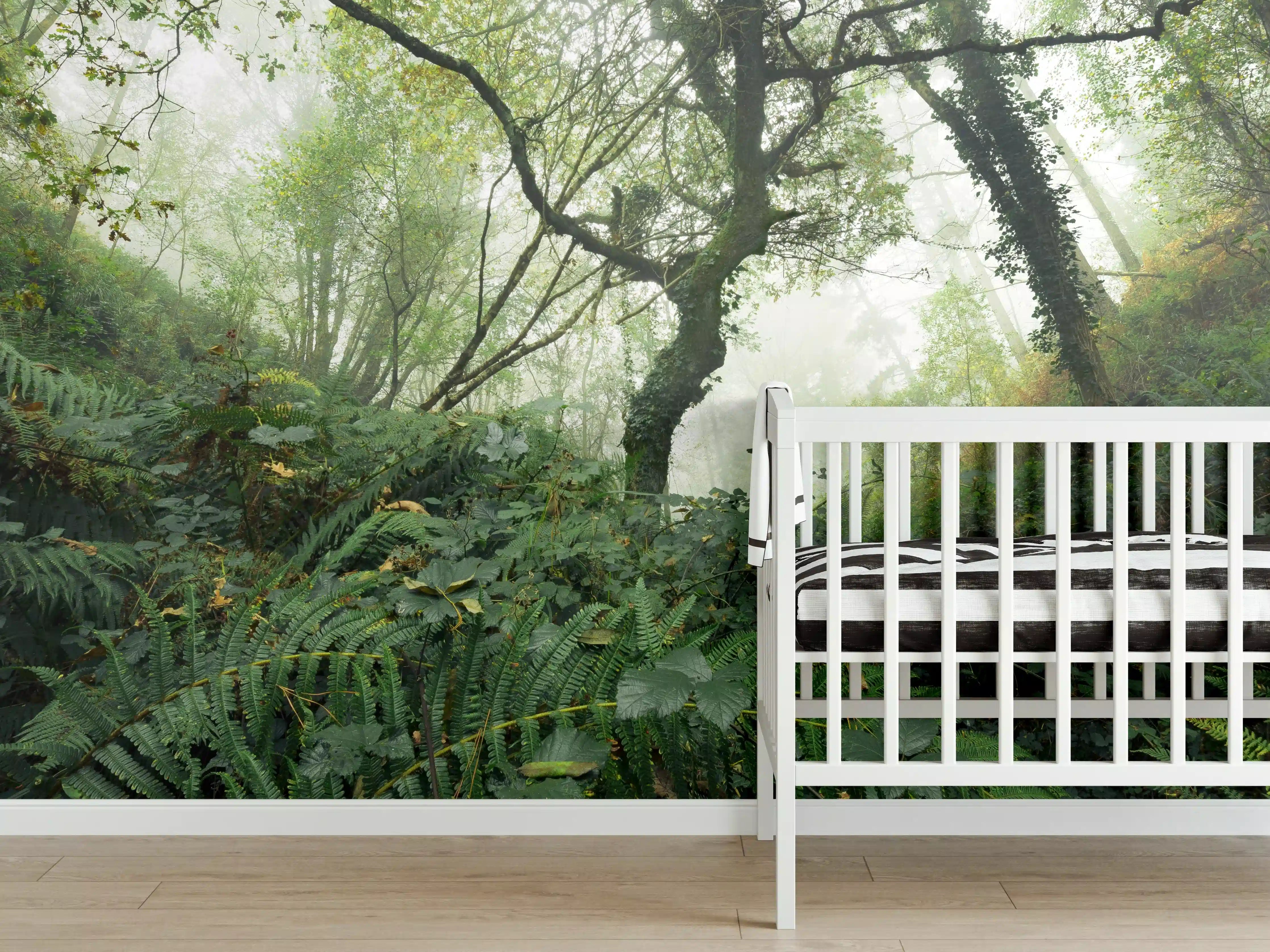 Babyzimmer Wandgestaltung - Nebelwald Grüntöne Herbst