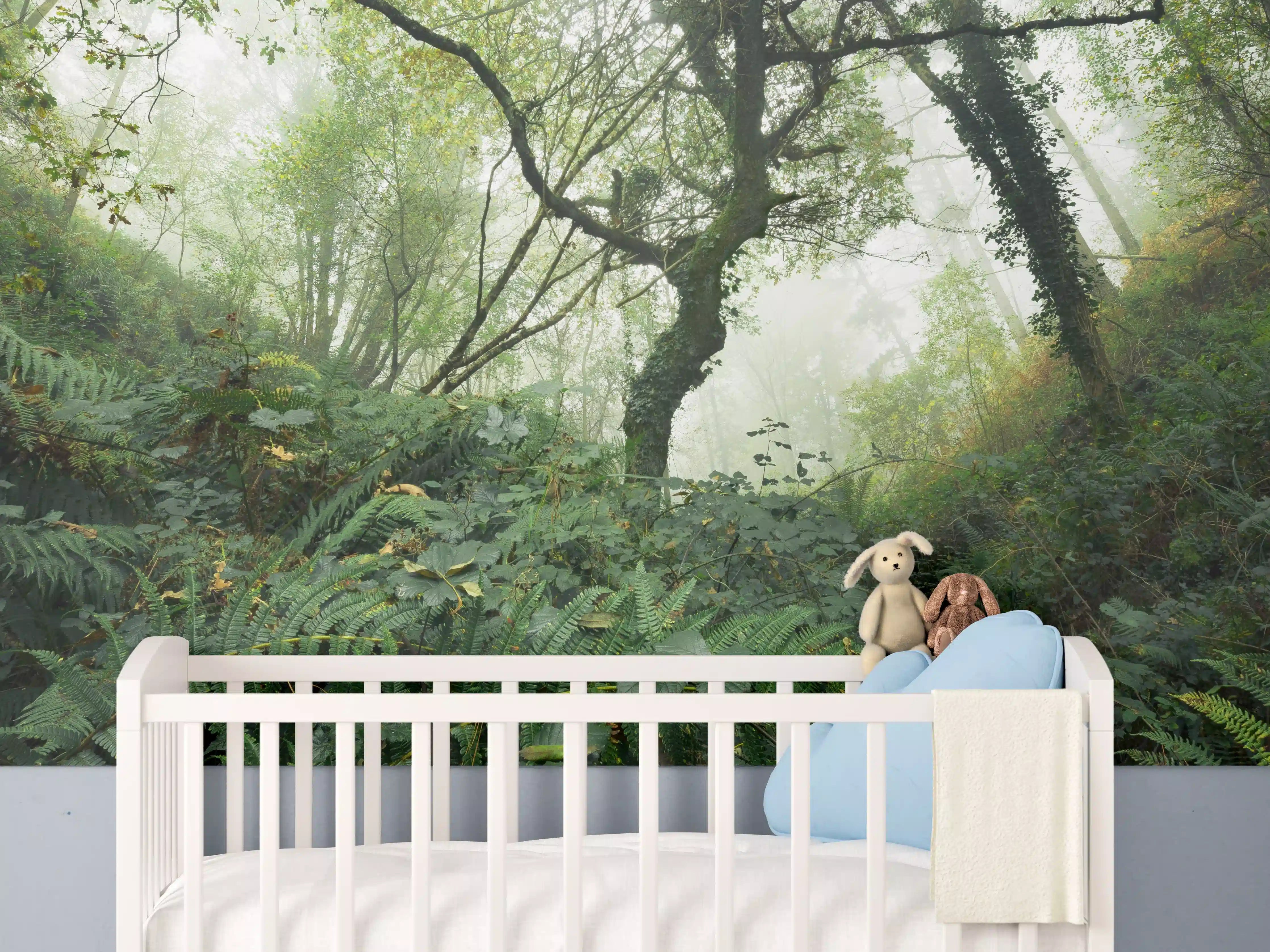 Babyzimmer Wandgestaltung - Nebelwald Grüntöne Herbst