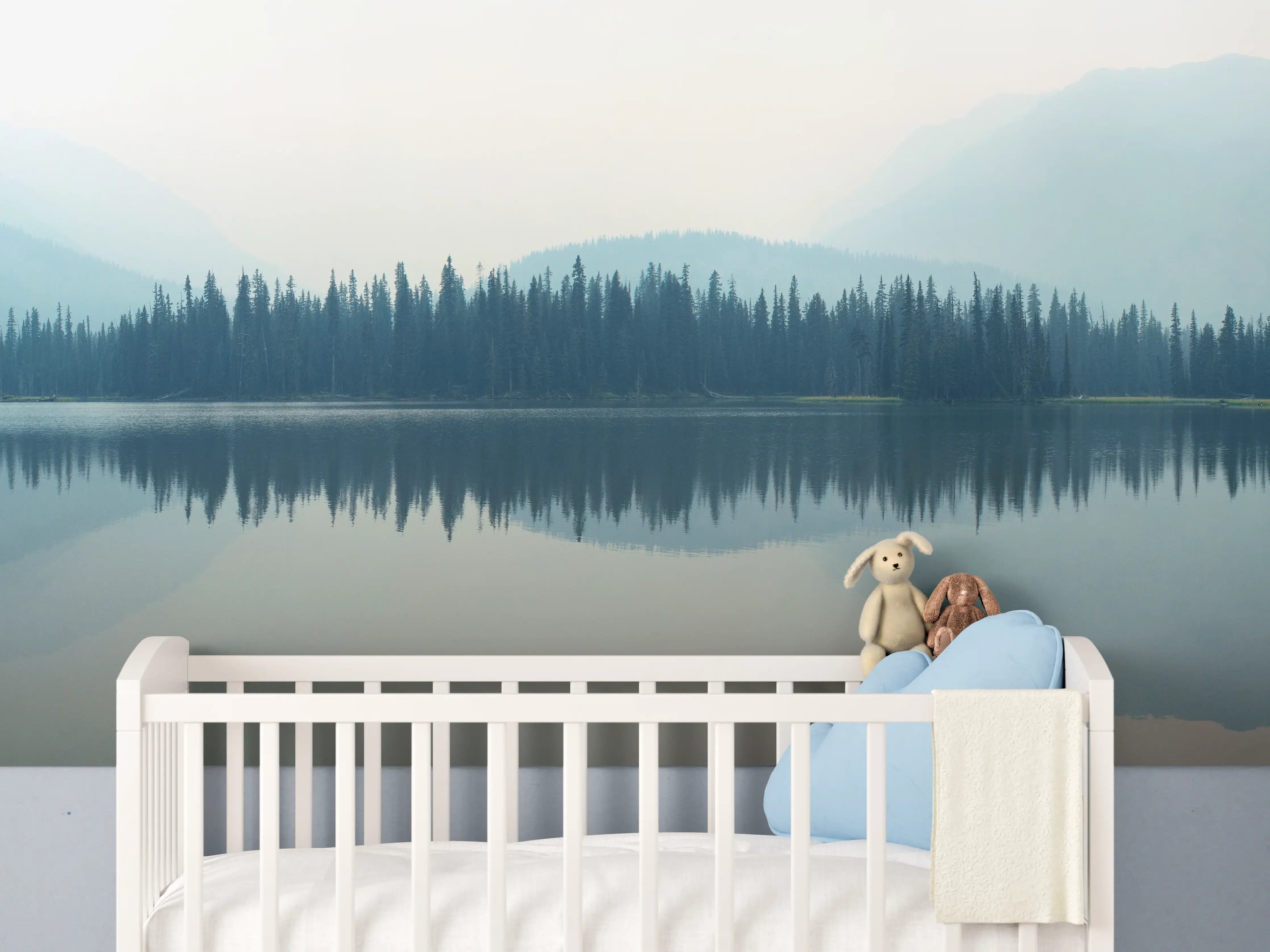 Babyzimmer Wandgestaltung - Nebliger Bergsee
