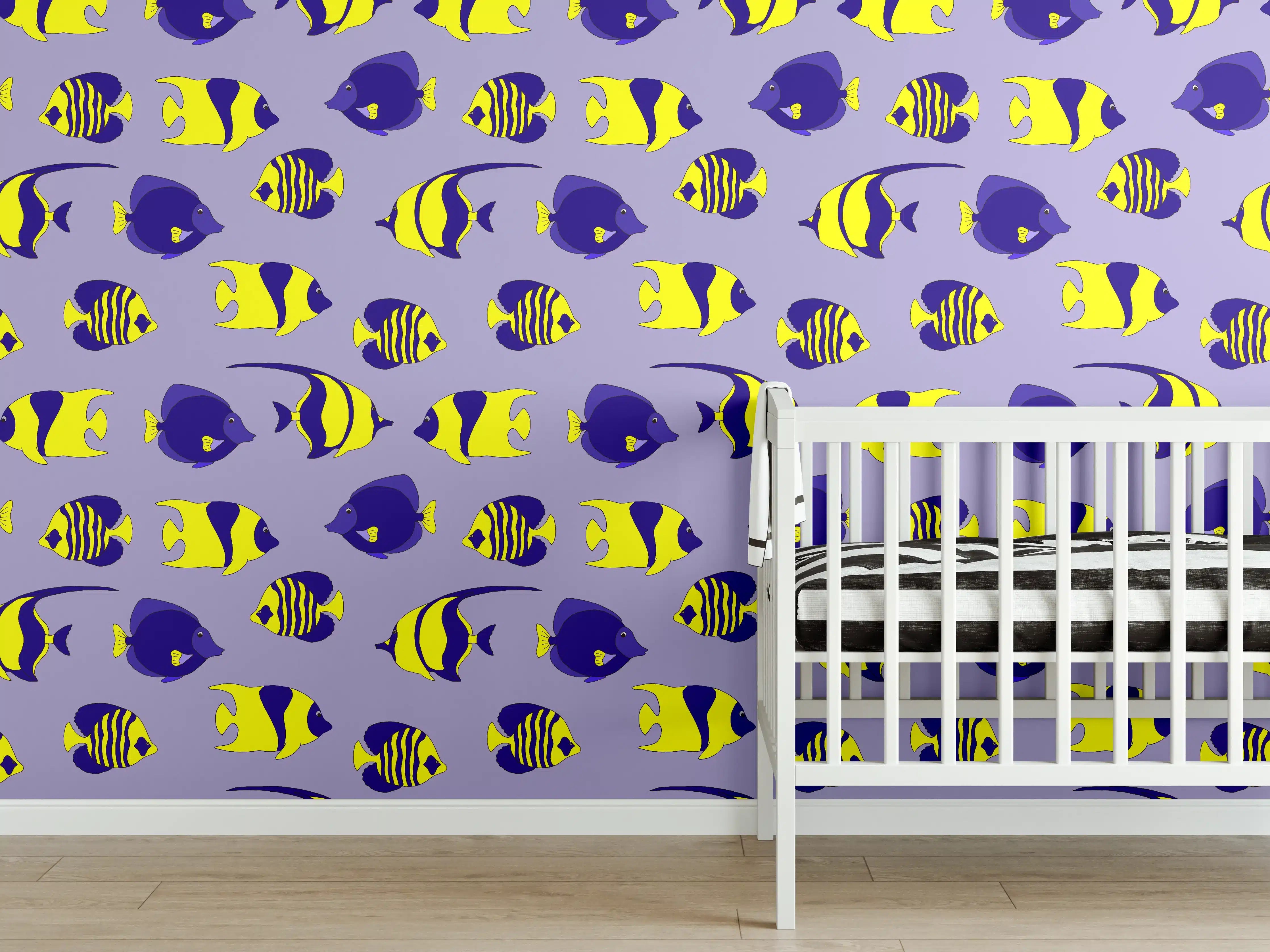 Babyzimmer Wandgestaltung - Neon-Fische Gelb-Blau Muster