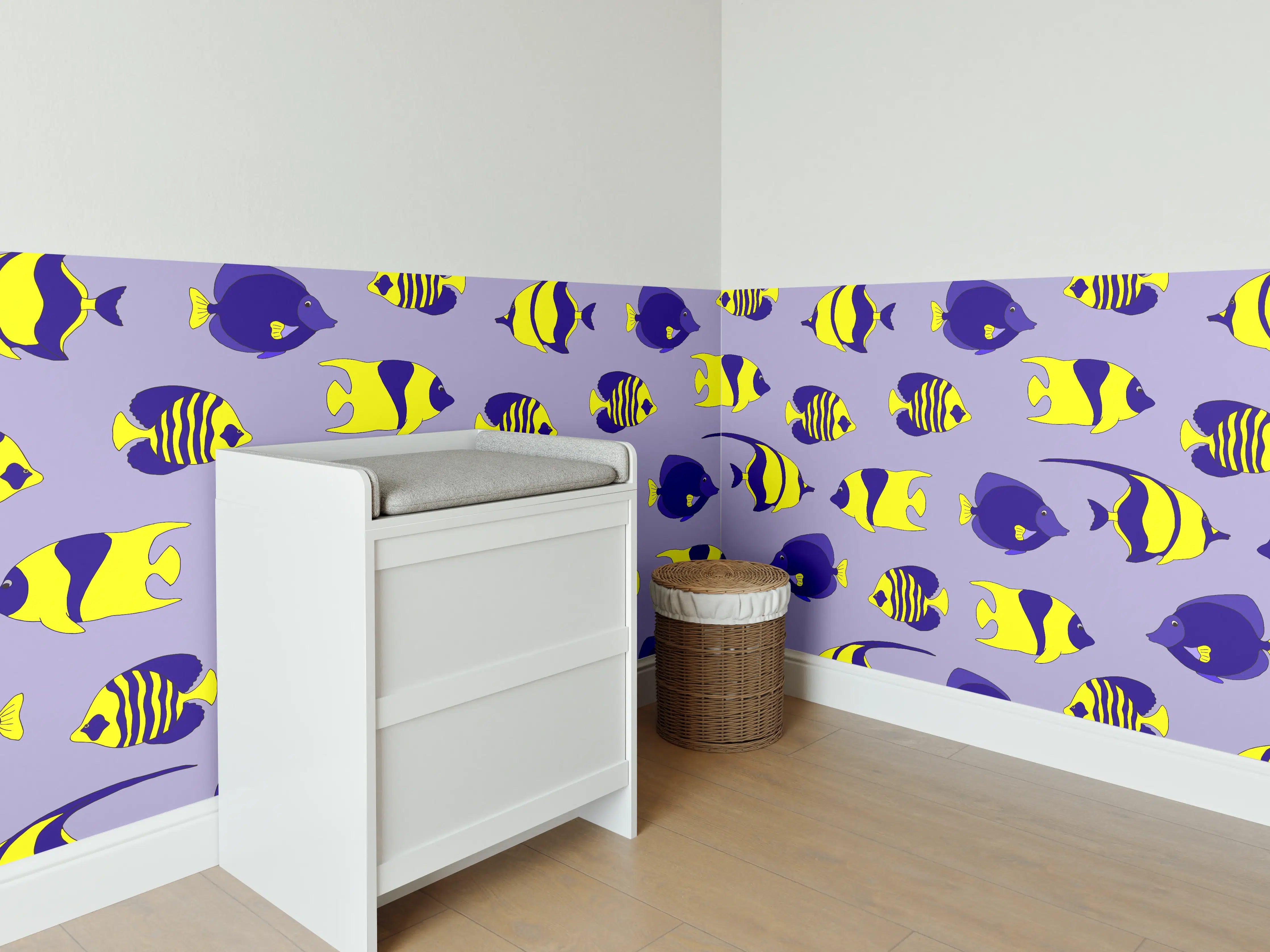 Babyzimmer Wandgestaltung - Neon-Fische Gelb-Blau Muster