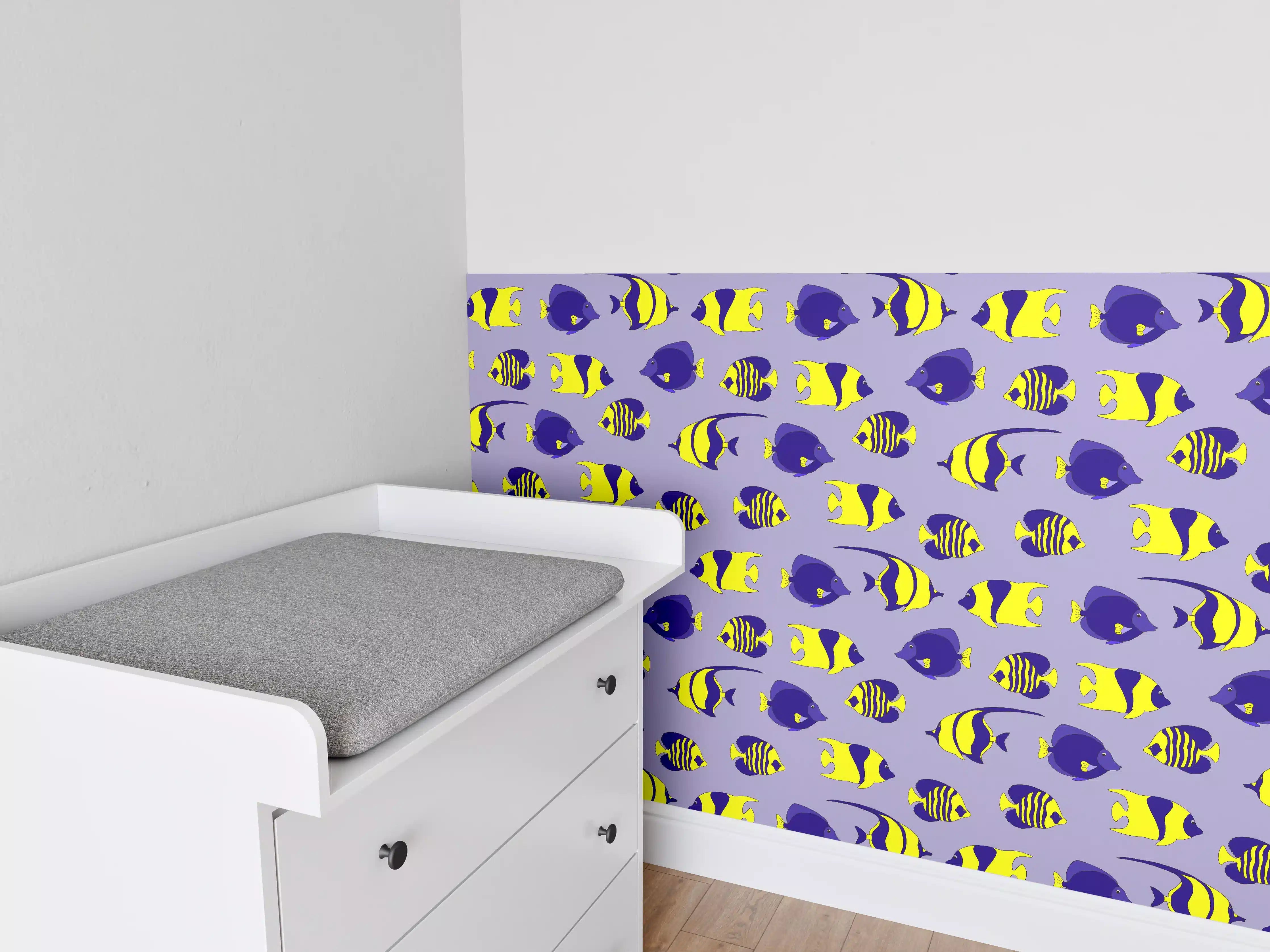 Babyzimmer Wandgestaltung - Neon-Fische Gelb-Blau Muster