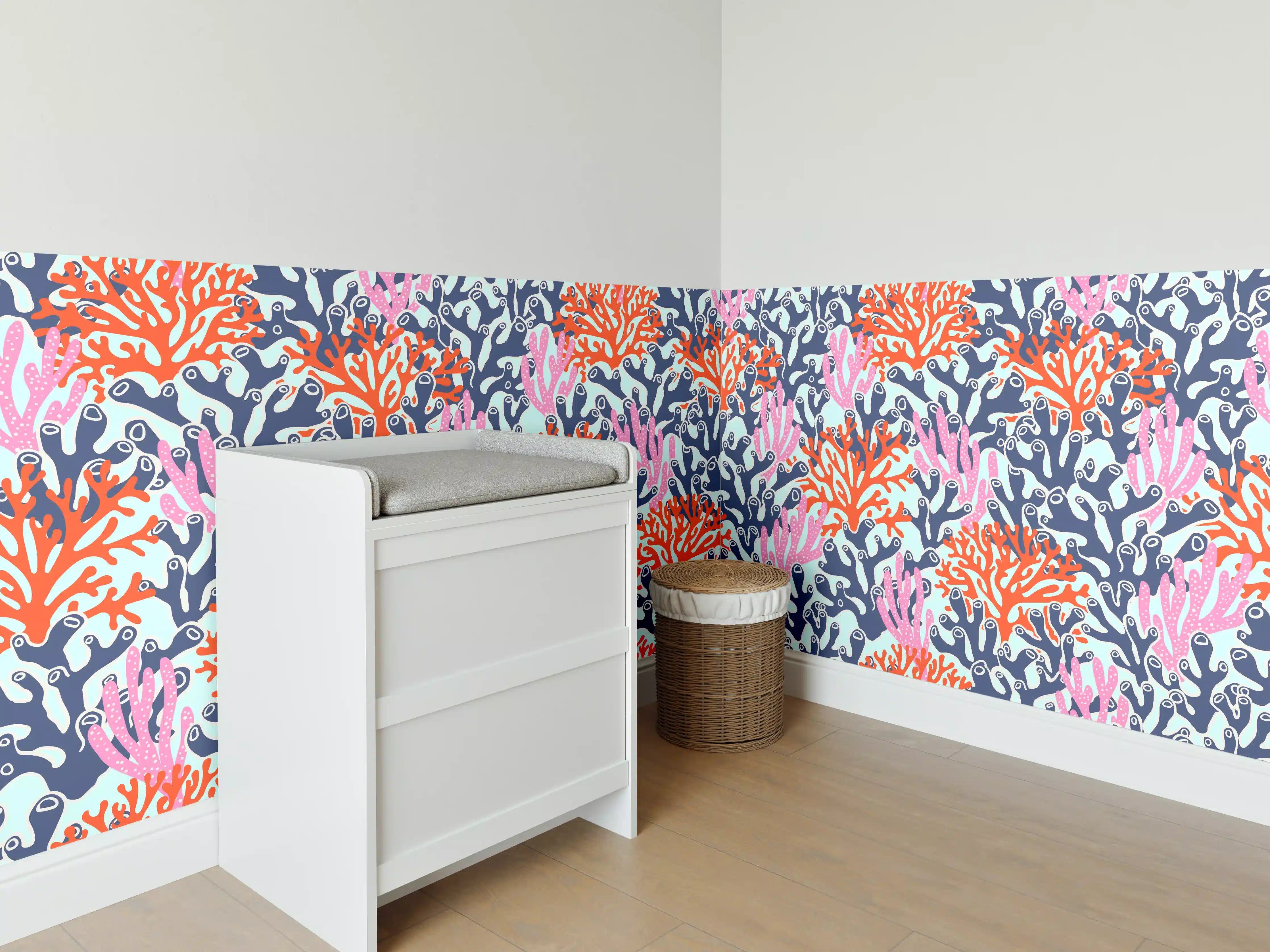 Babyzimmer Wandgestaltung - Neon-Korallen Blau Orange Pink