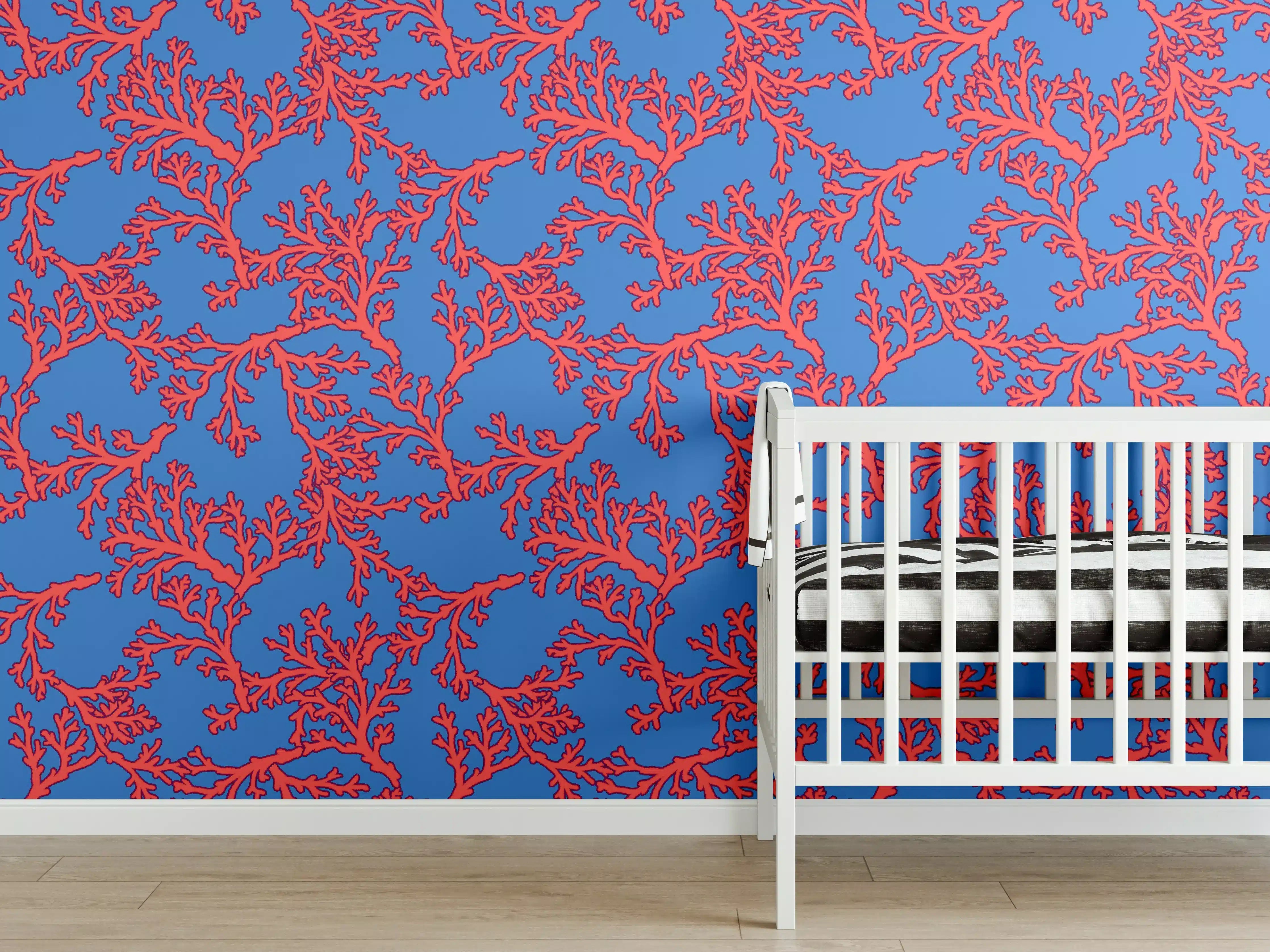 Babyzimmer Wandgestaltung - Neon-Korallen Blau-Rot