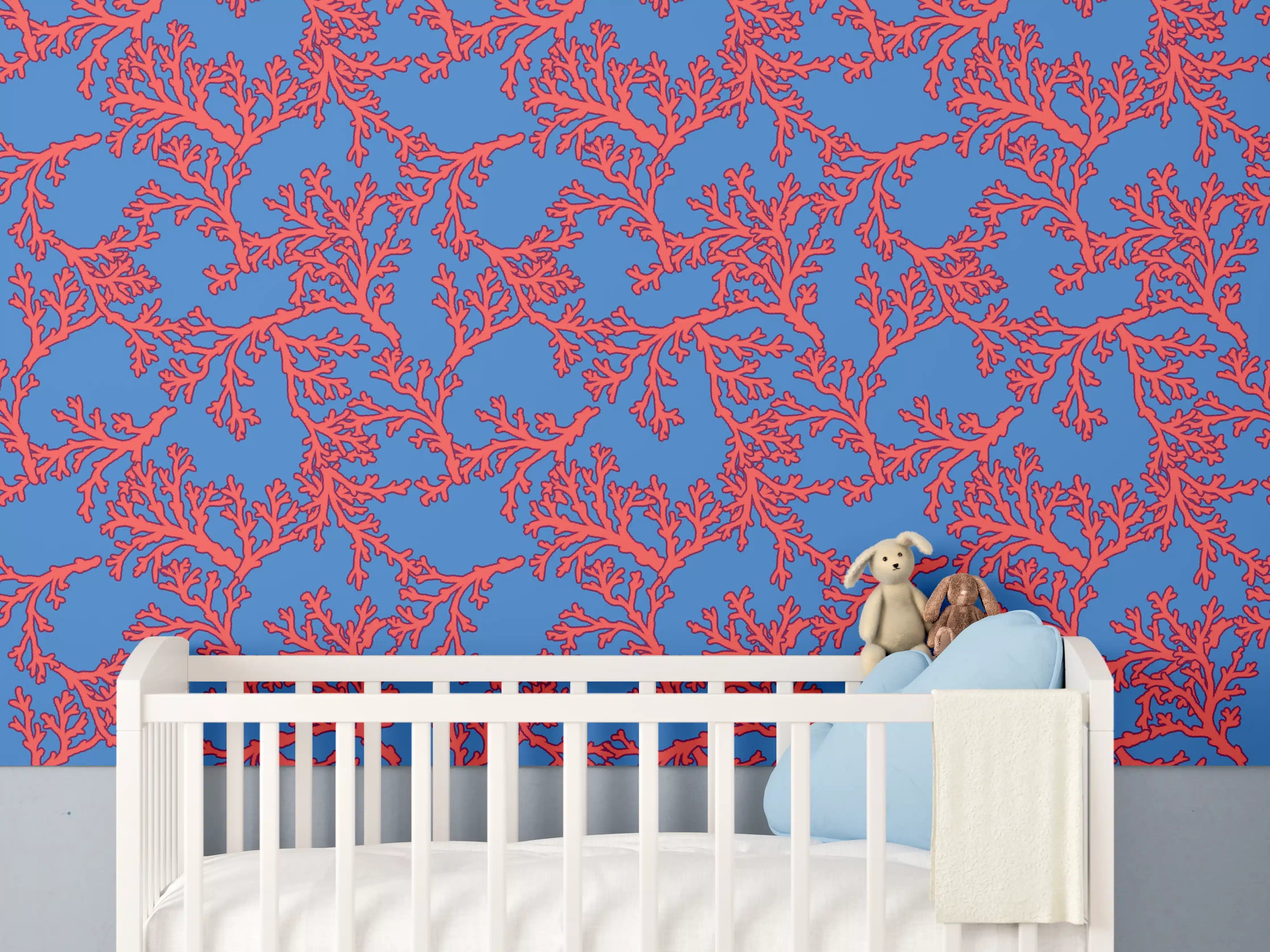 Babyzimmer Wandgestaltung - Neon-Korallen Blau-Rot