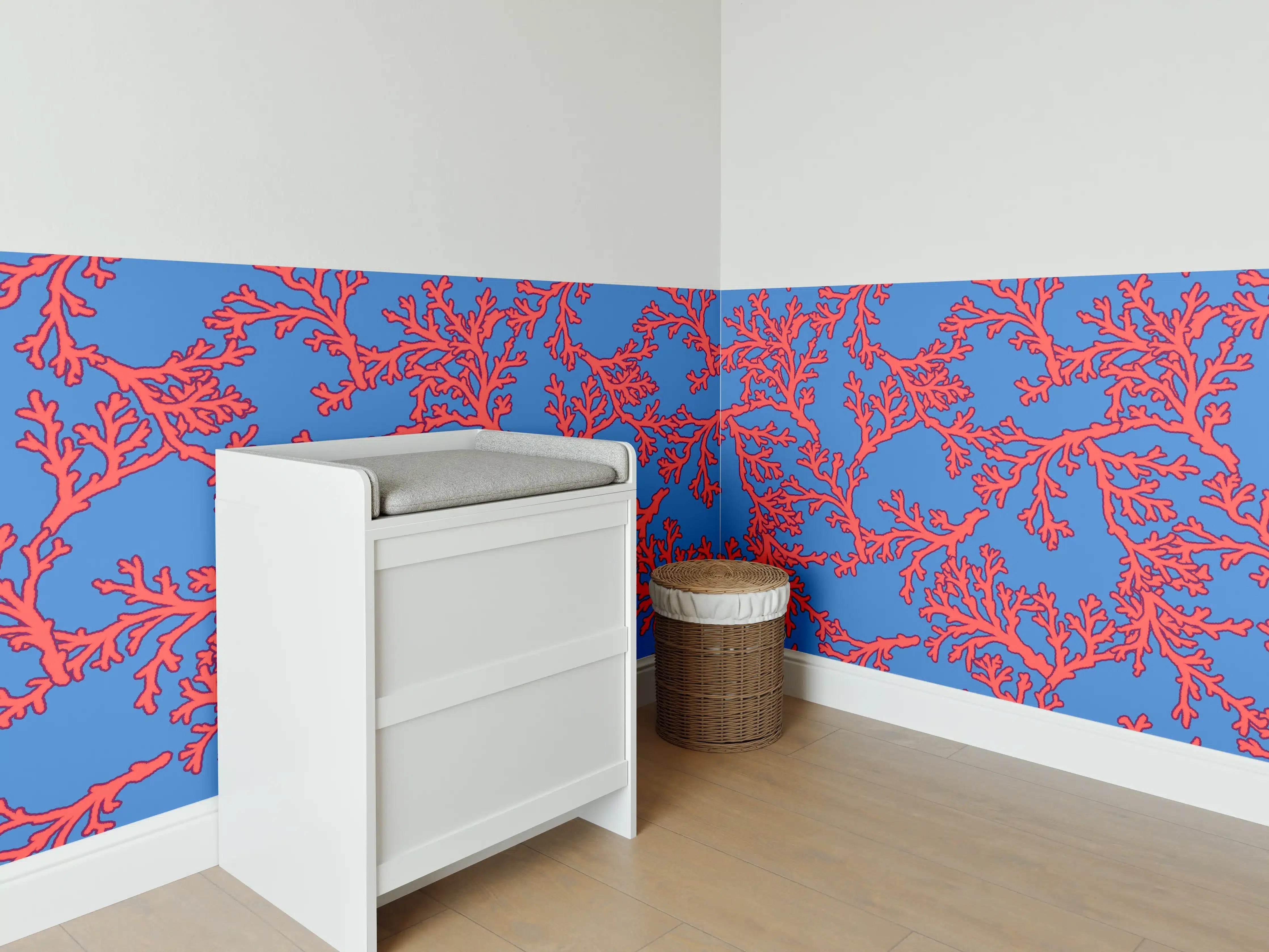 Babyzimmer Wandgestaltung - Neon-Korallen Blau-Rot
