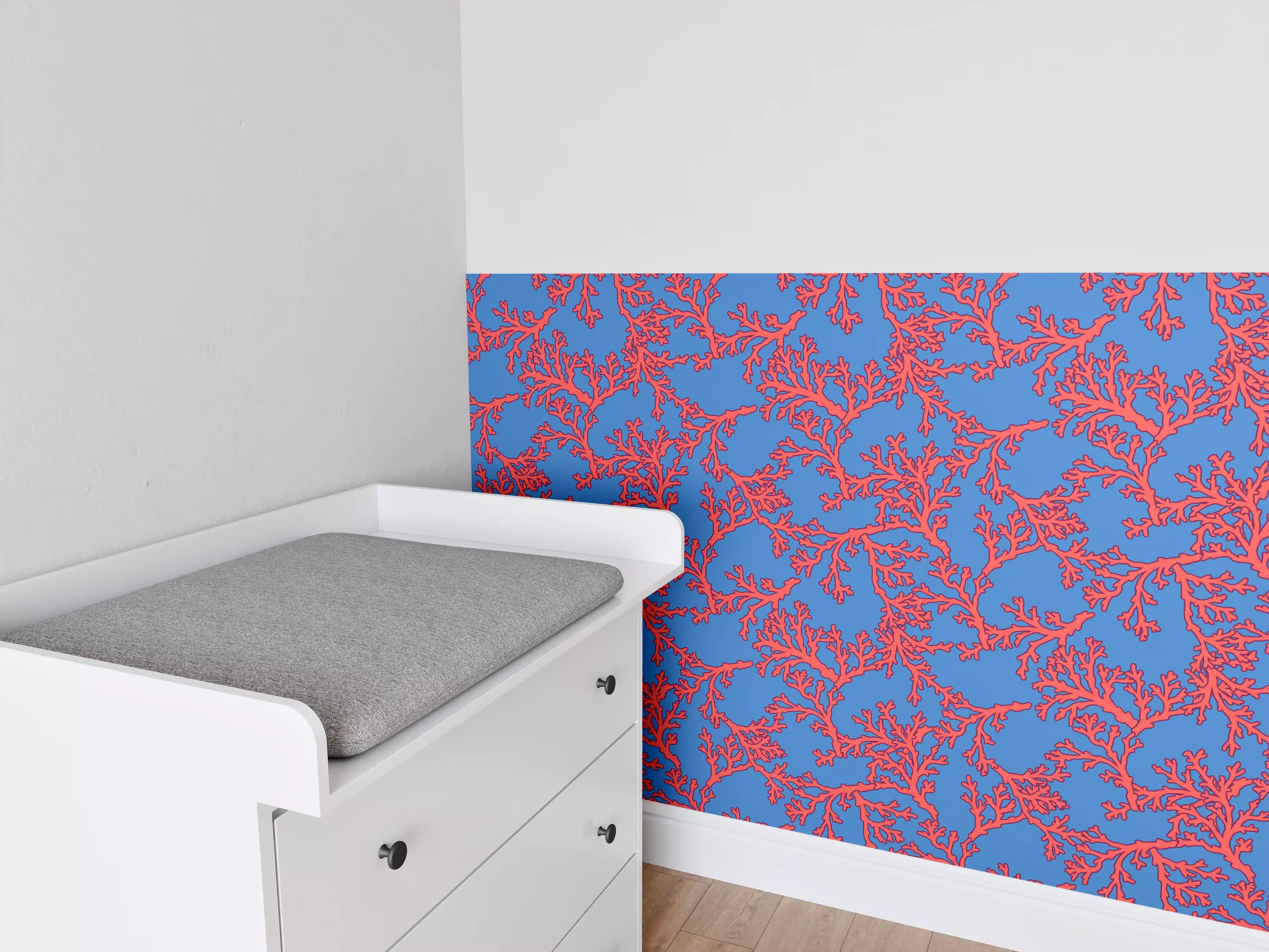 Babyzimmer Wandgestaltung - Neon-Korallen Blau-Rot