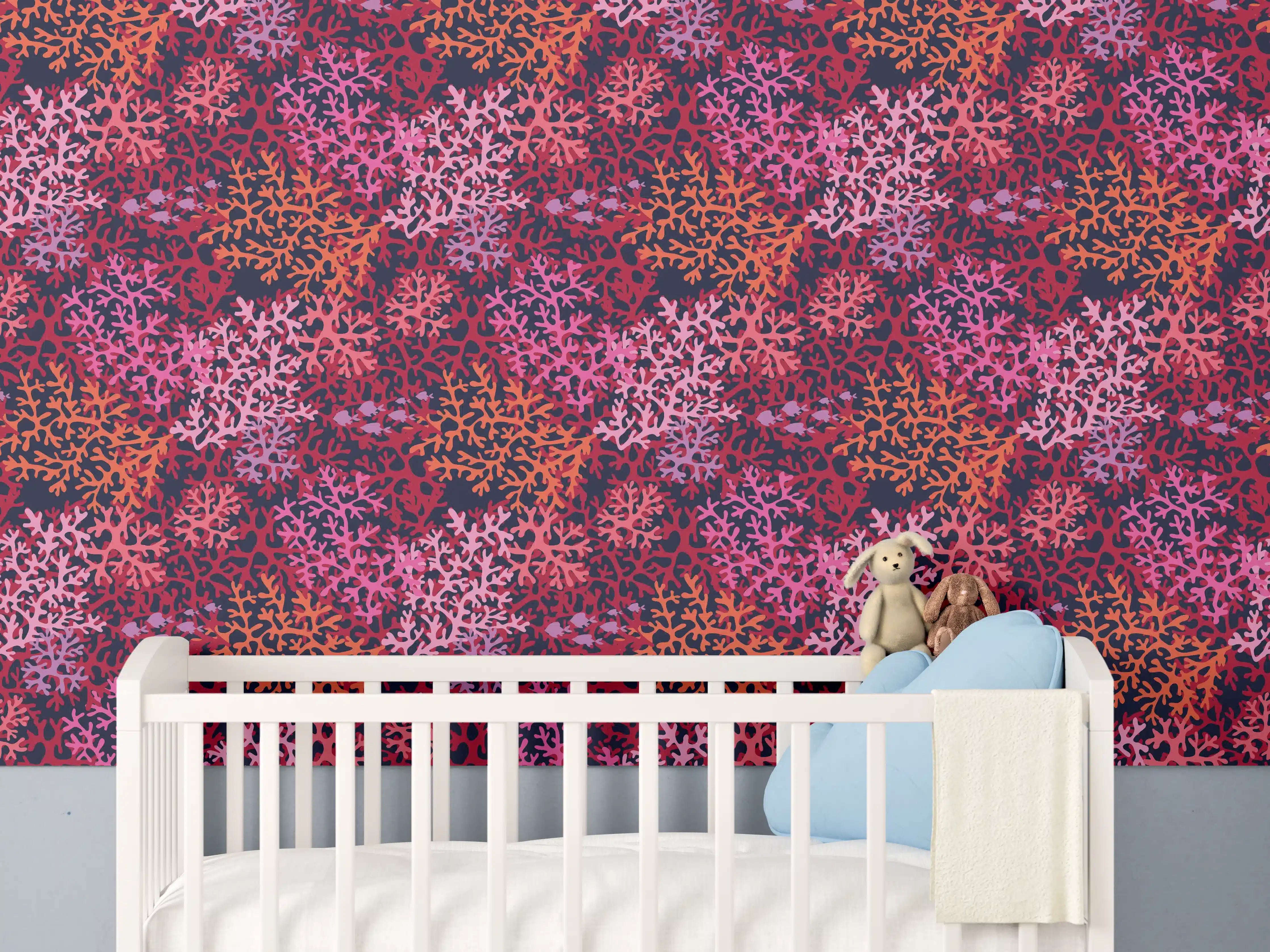 Babyzimmer Wandgestaltung - Neon-Korallen Pink Muster
