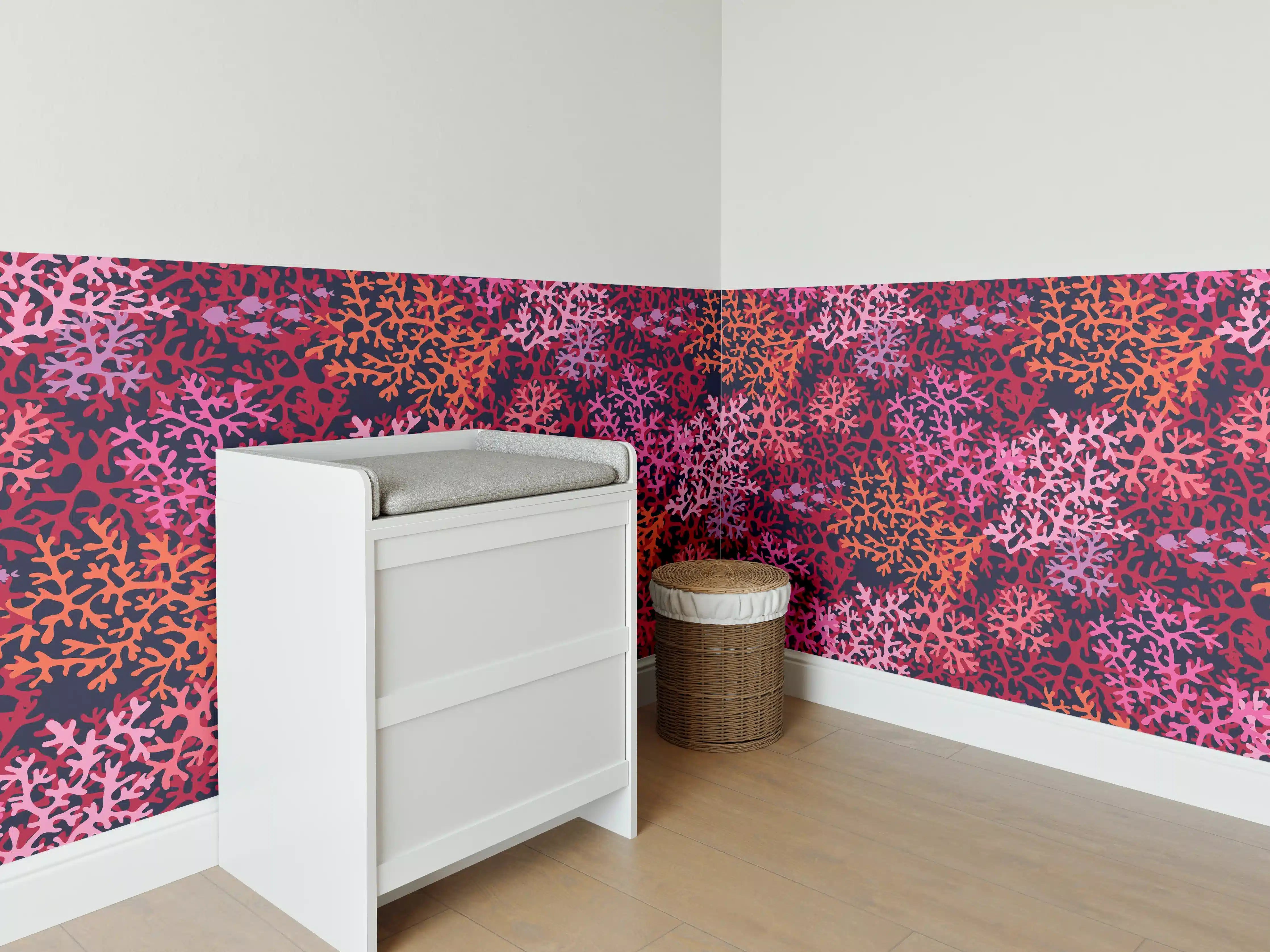 Babyzimmer Wandgestaltung - Neon-Korallen Pink Muster