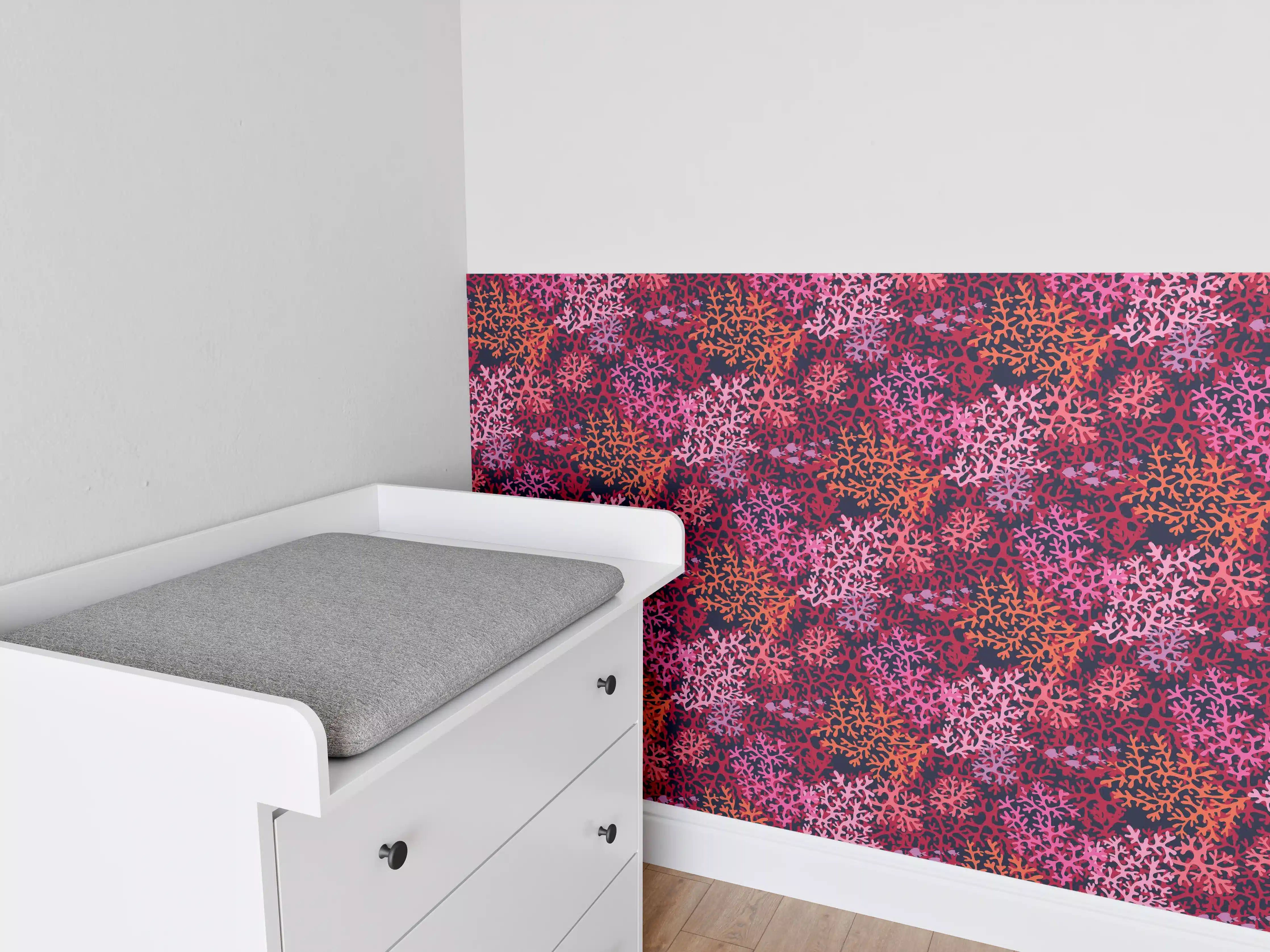 Babyzimmer Wandgestaltung - Neon-Korallen Pink Muster