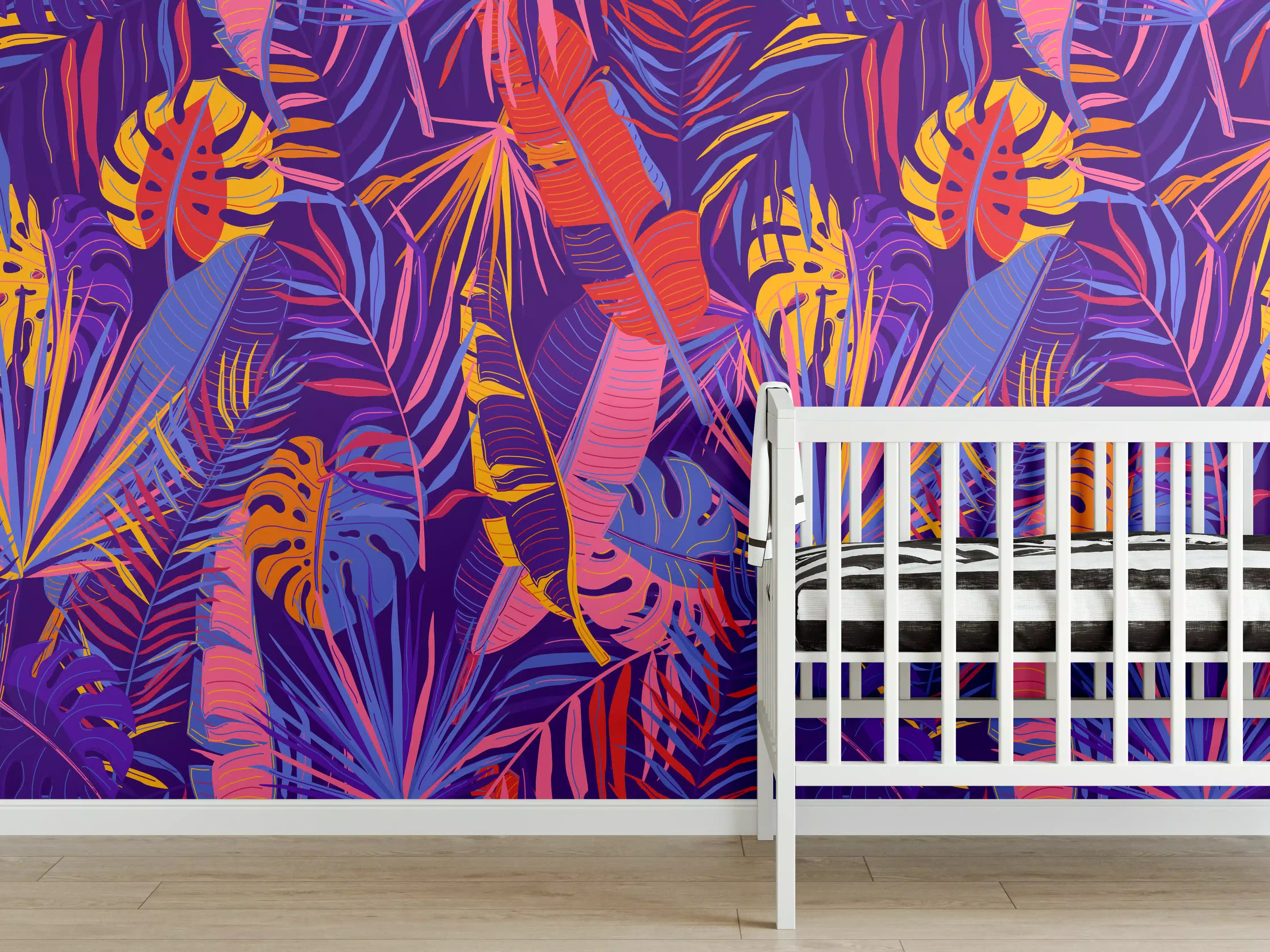 Babyzimmer Wandgestaltung - Neon Tropenblätter Muster