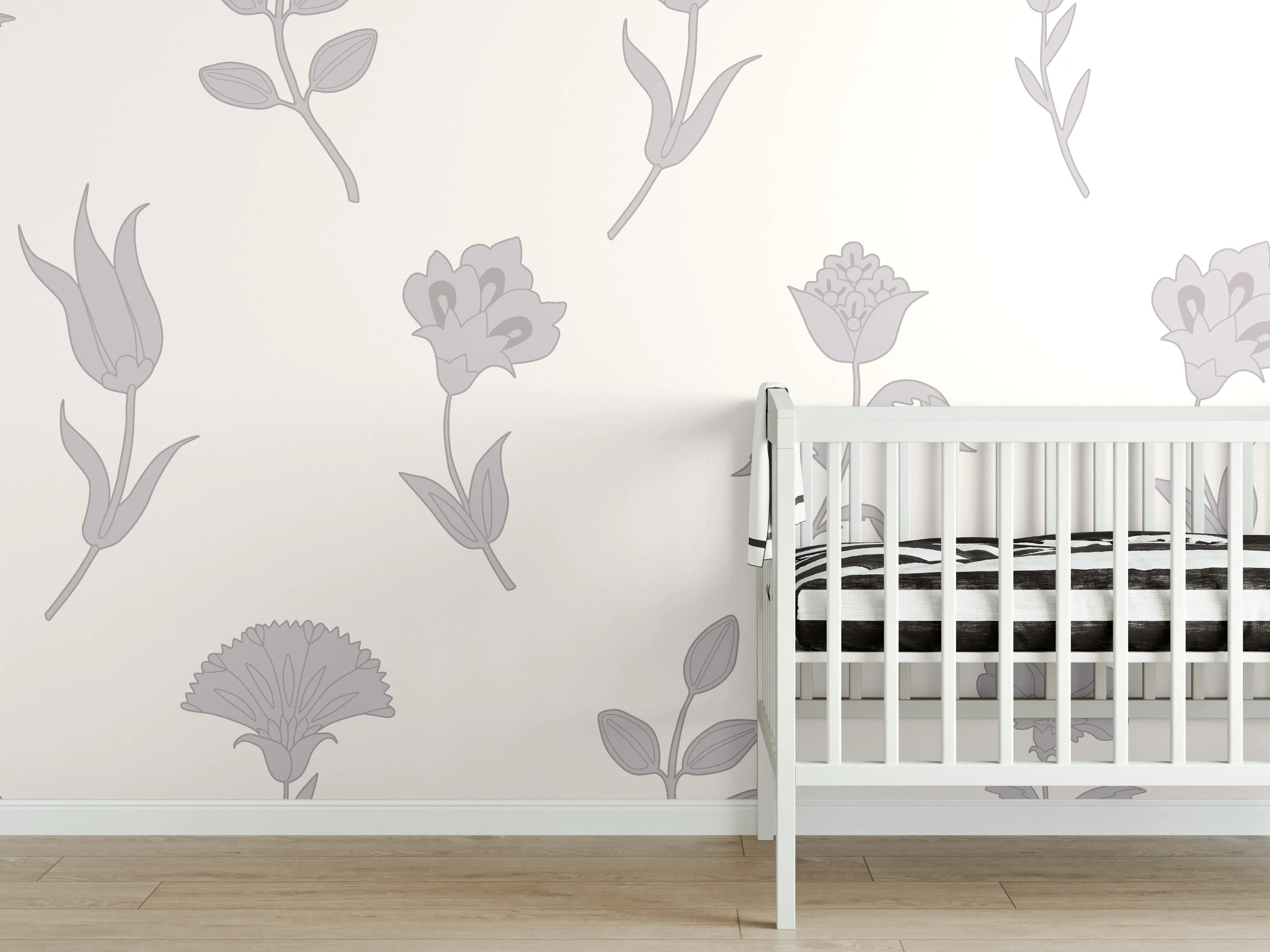 Babyzimmer Wandgestaltung - Neutral-Weißes Blumenmuster