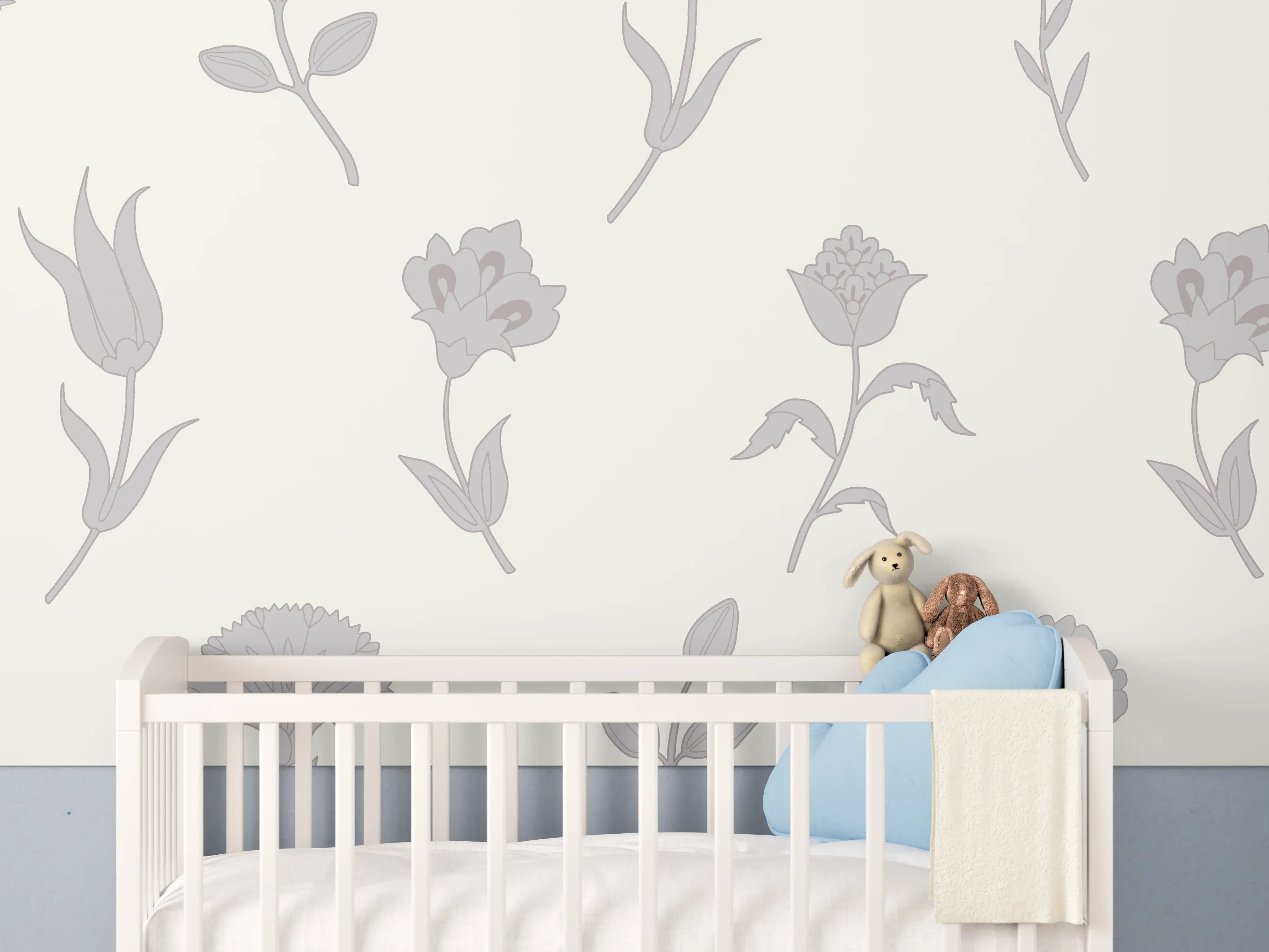 Babyzimmer Wandgestaltung - Neutral-Weißes Blumenmuster